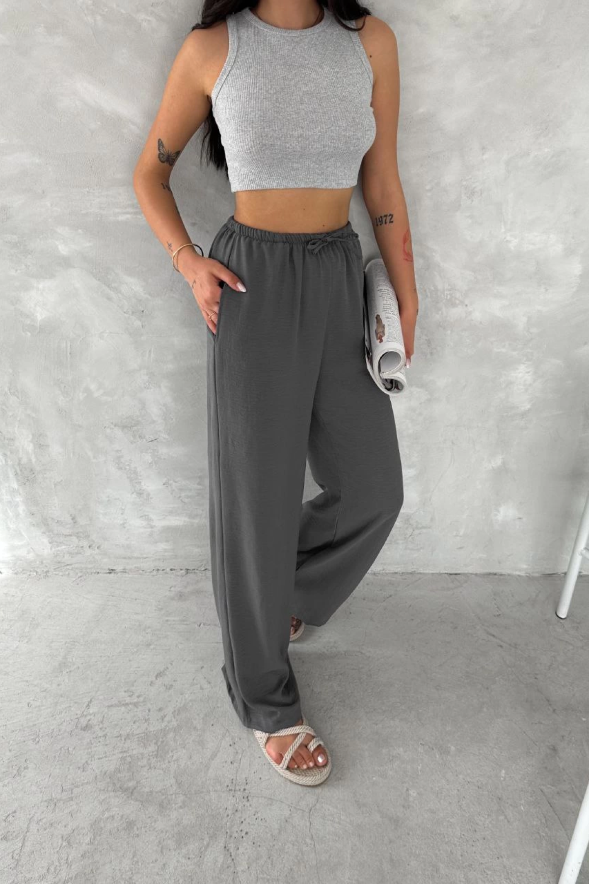 Ayrobin Oversize   Pantalon - Füme -