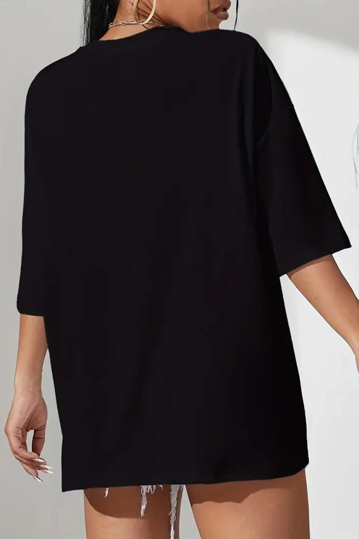 Velmora  20/1 Penye Compack Classical Baskılı Siyah Oversize Tişort - Siyah -