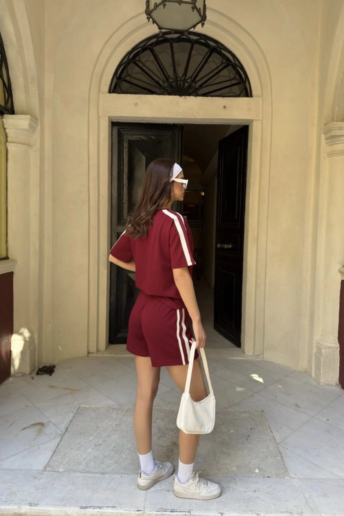 Velmora  Osy Modal yumuşak dokulu Kumaş Mini Şortlu Etek İkili Takım -Bordo -