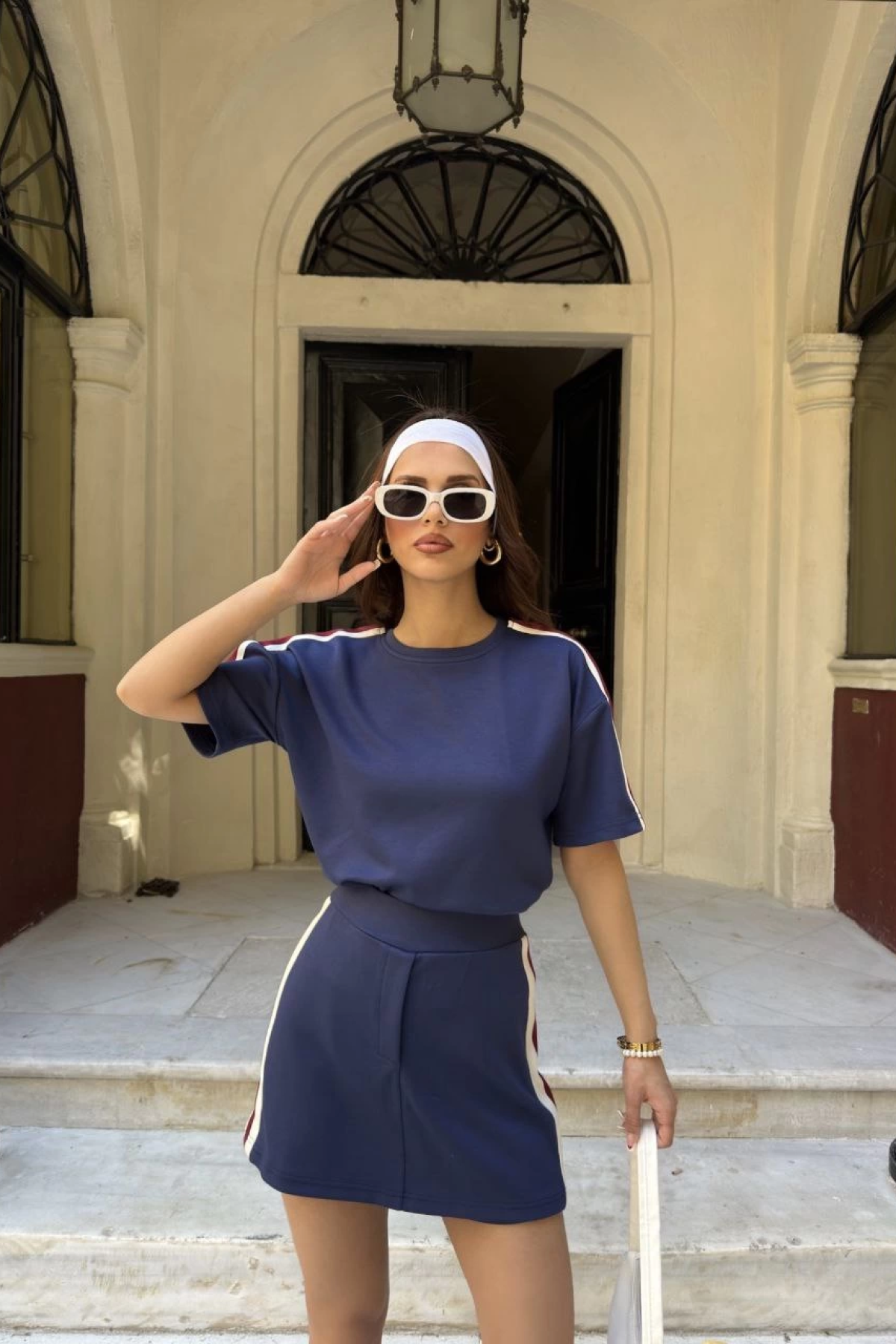 Velmora  Osy Modal T-shirt Mini Şortlu Etek İkili Takım -Lacivert -