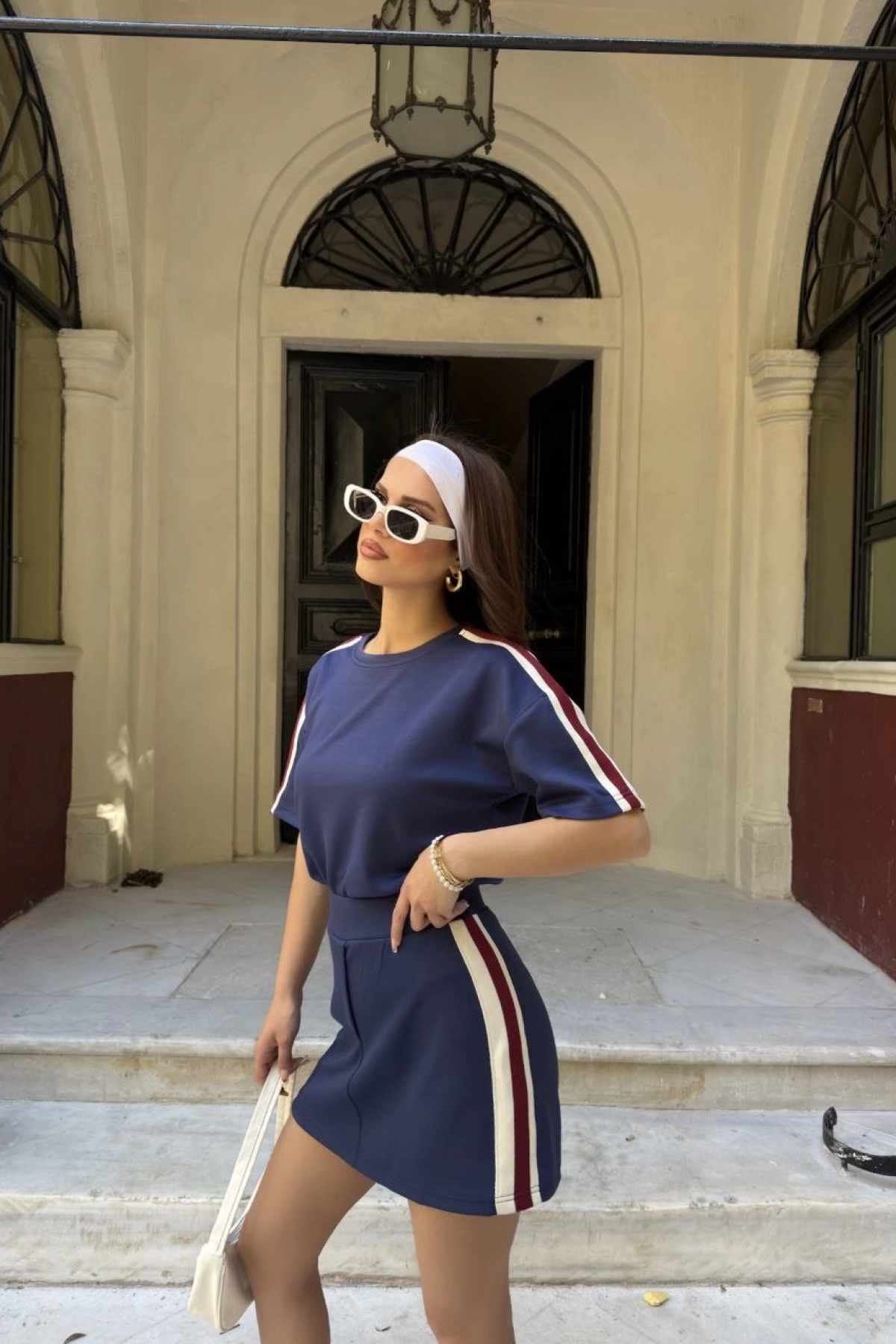 Velmora  Osy Modal T-shirt Mini Şortlu Etek İkili Takım -Lacivert -