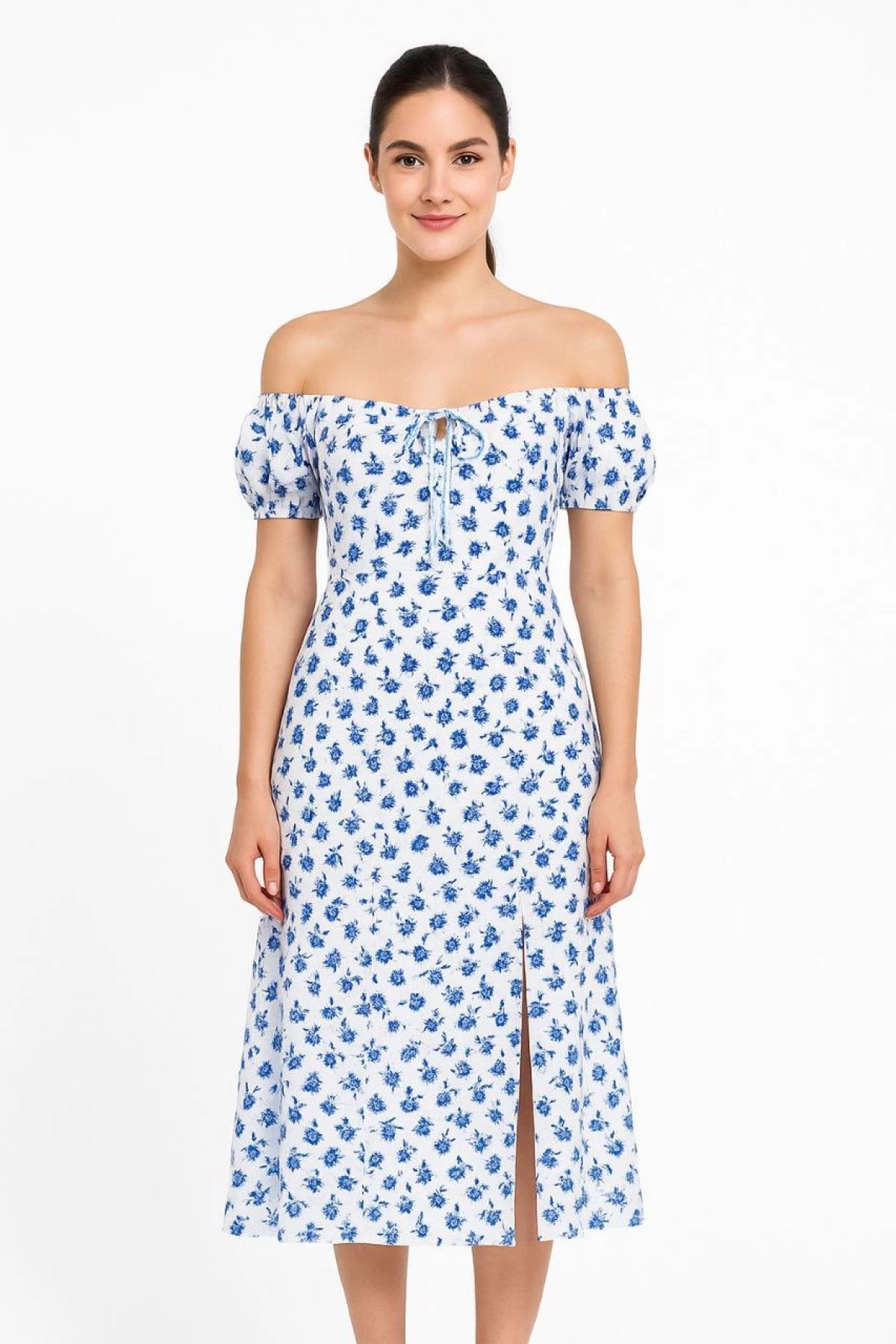 Velmora  Bardot Omuzu Acık Çiçek Desenli Elbise - Desenli -