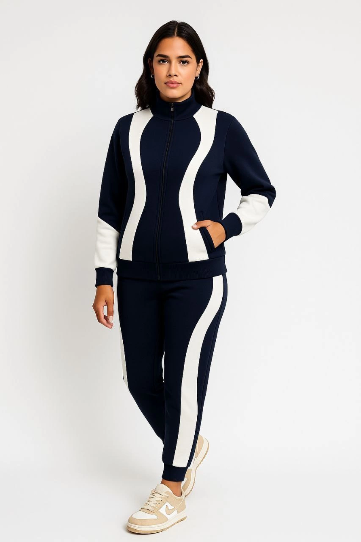 Velmora    Premium Parçalı Eşofman Takım - Dik Yaka Fermuarlı Sweatshirt - Siyah -