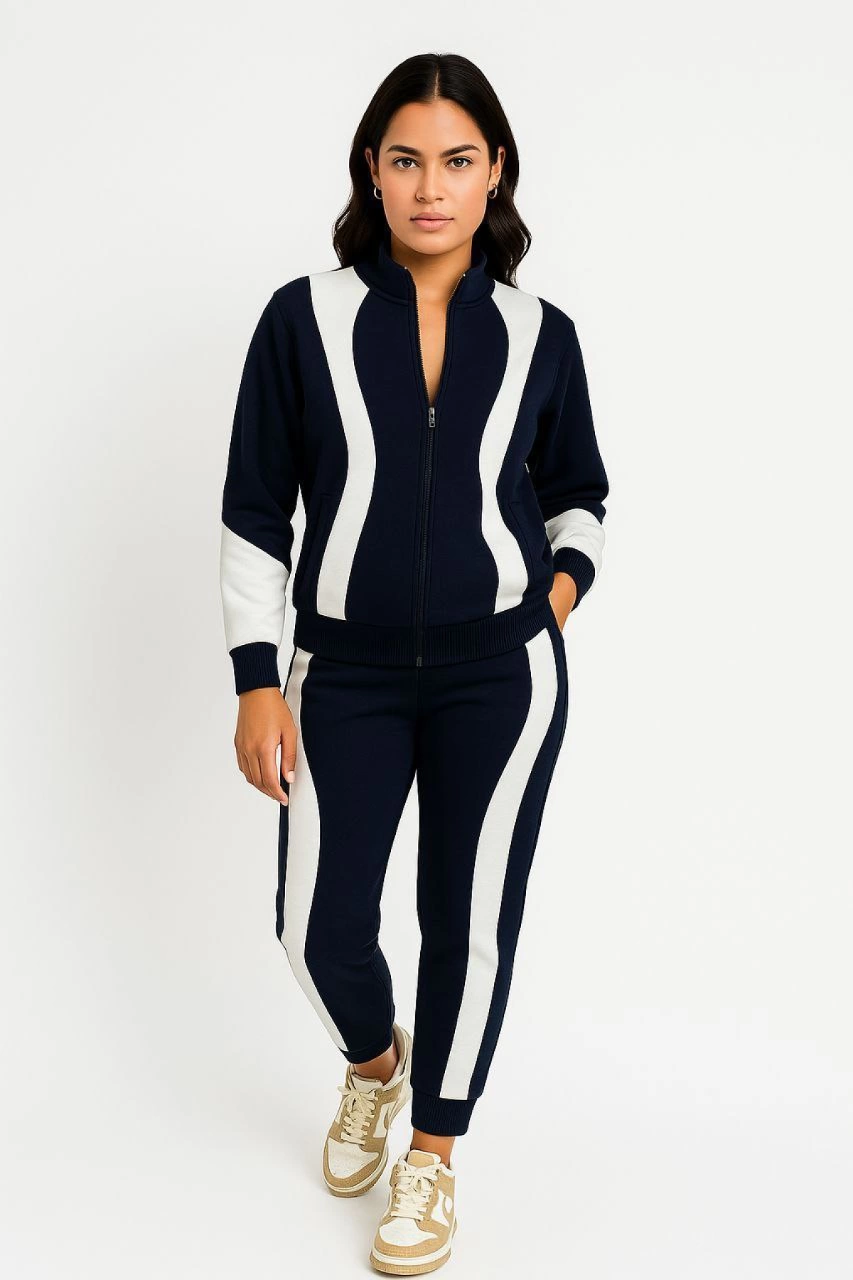 Velmora    Premium Parçalı Eşofman Takım - Dik Yaka Fermuarlı Sweatshirt - Siyah -