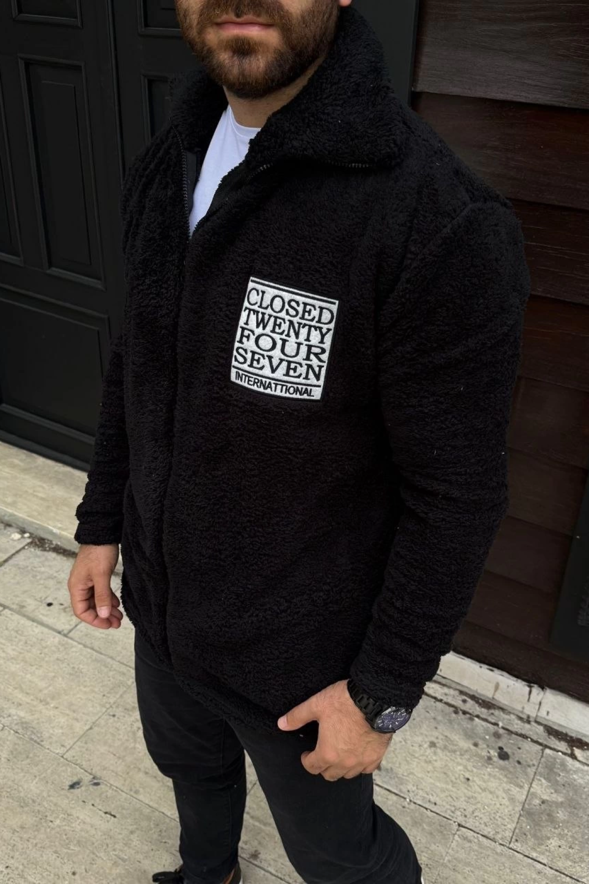 Velmora    Polar Fermuarlı Sweatshirt – Kapüşonsuz, Cepli, Yumuşak Dokulu, Oversize Rahat Kalıp, Kışlık Sıcak Tutan Fermuarlı Üst - Siyah