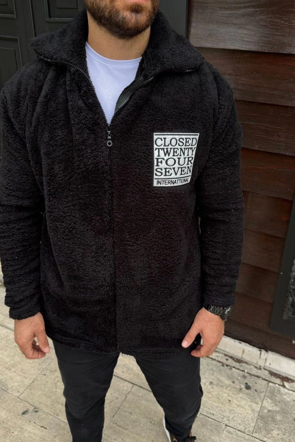 Velmora    Polar Fermuarlı Sweatshirt – Kapüşonsuz, Cepli, Yumuşak Dokulu, Oversize Rahat Kalıp, Kışlık Sıcak Tutan Fermuarlı Üst - Siyah