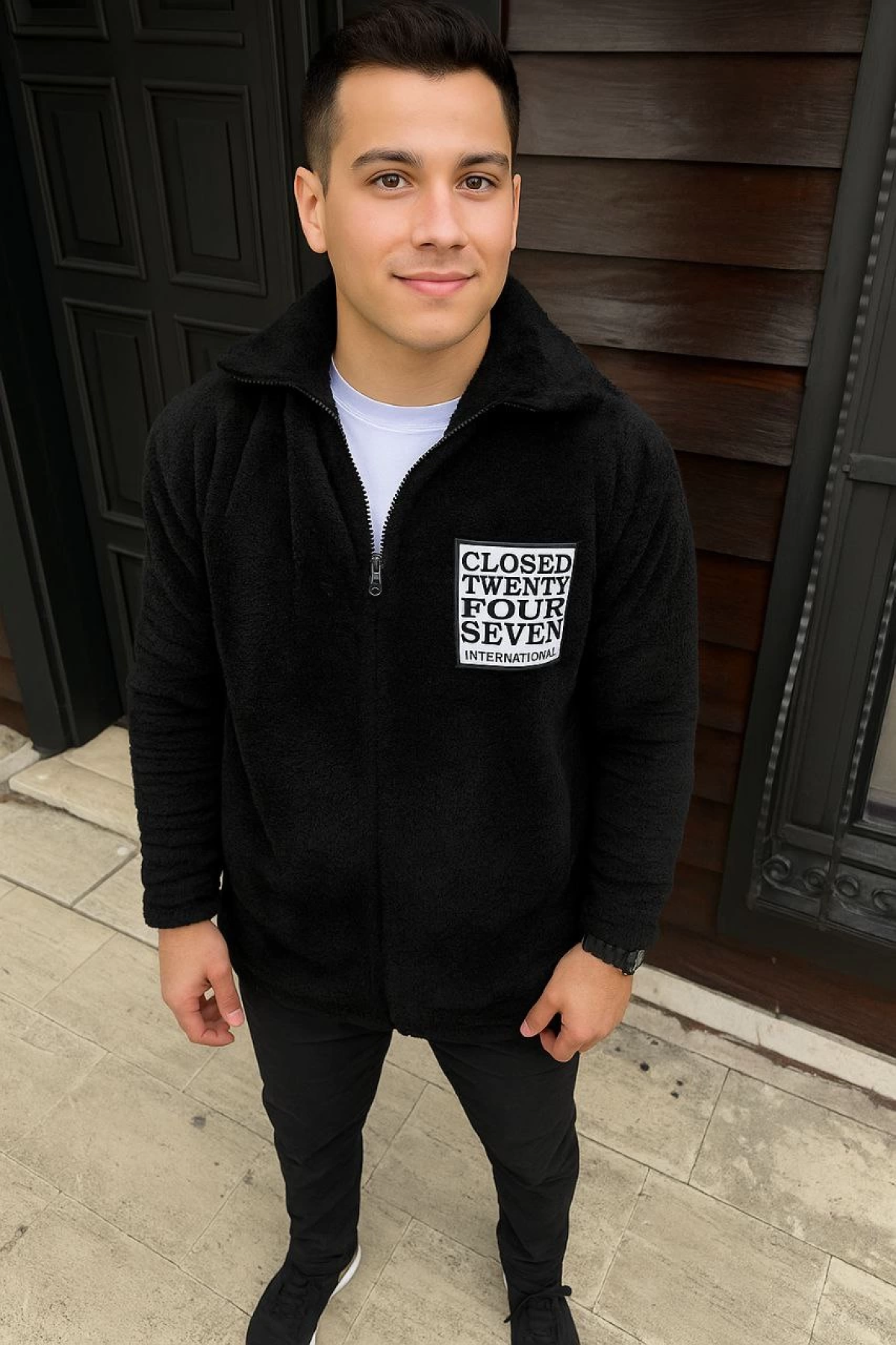 Velmora    Polar Fermuarlı Sweatshirt – Kapüşonsuz, Cepli, Yumuşak Dokulu, Oversize Rahat Kalıp, Kışlık Sıcak Tutan Fermuarlı Üst - Siyah