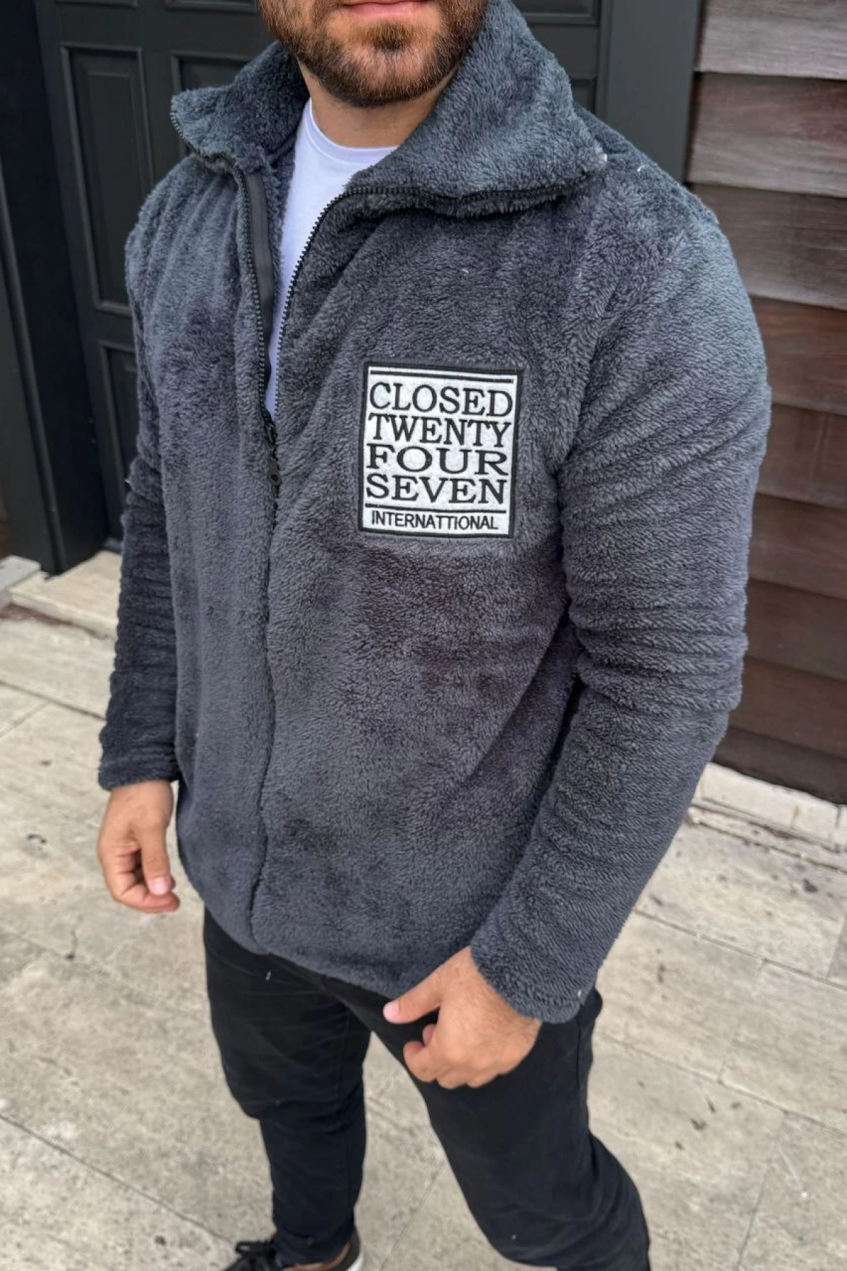 Velmora    Polar Fermuarlı Sweatshirt – Kapüşonsuz, Cepli, Yumuşak Dokulu, Oversize Rahat Kalıp, Kışlık Sıcak Tutan Fermuarlı Üst - Füme