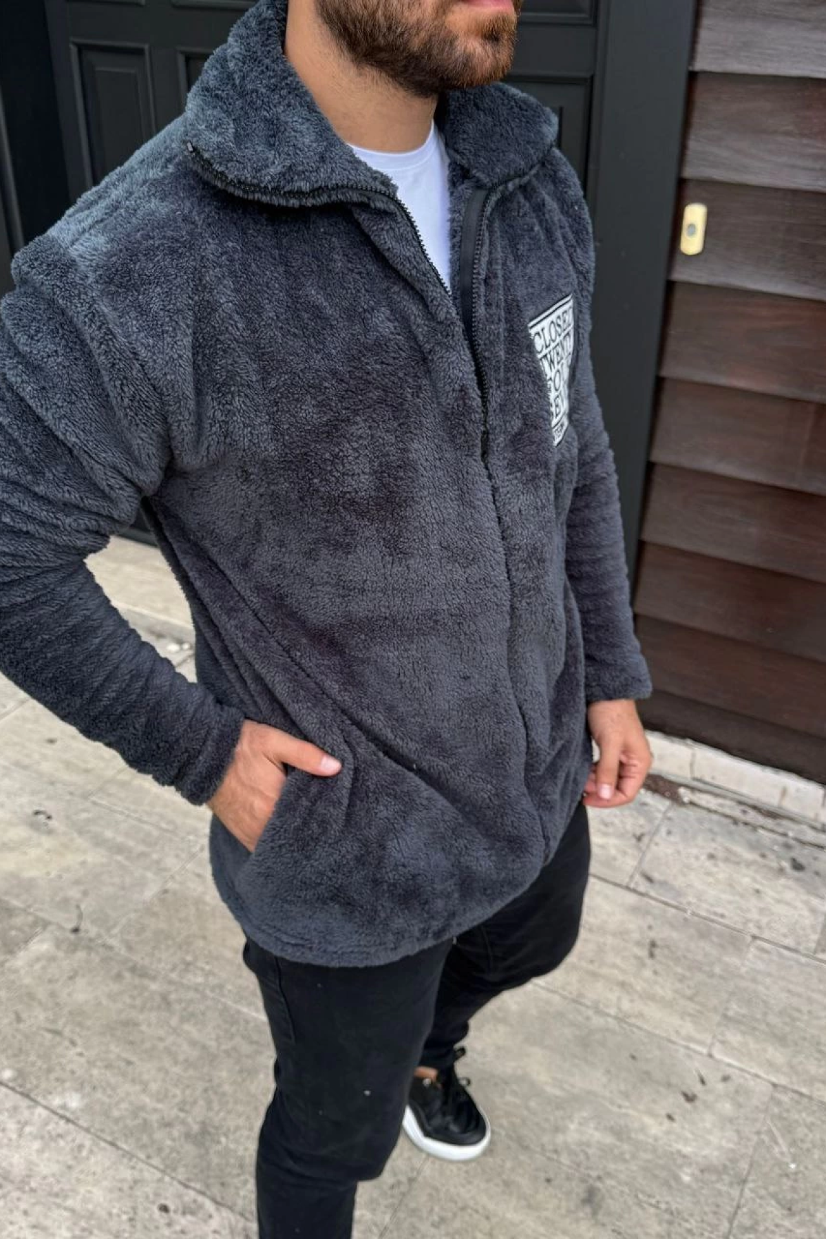 Velmora    Polar Fermuarlı Sweatshirt – Kapüşonsuz, Cepli, Yumuşak Dokulu, Oversize Rahat Kalıp, Kışlık Sıcak Tutan Fermuarlı Üst - Füme