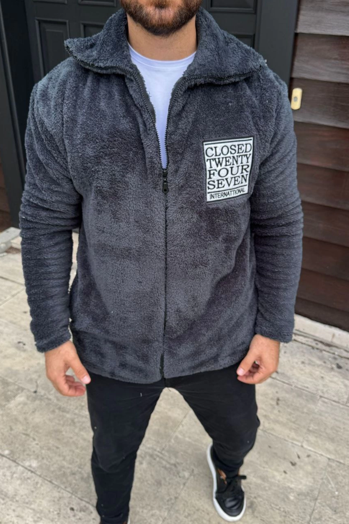 Velmora    Polar Fermuarlı Sweatshirt – Kapüşonsuz, Cepli, Yumuşak Dokulu, Oversize Rahat Kalıp, Kışlık Sıcak Tutan Fermuarlı Üst - Füme