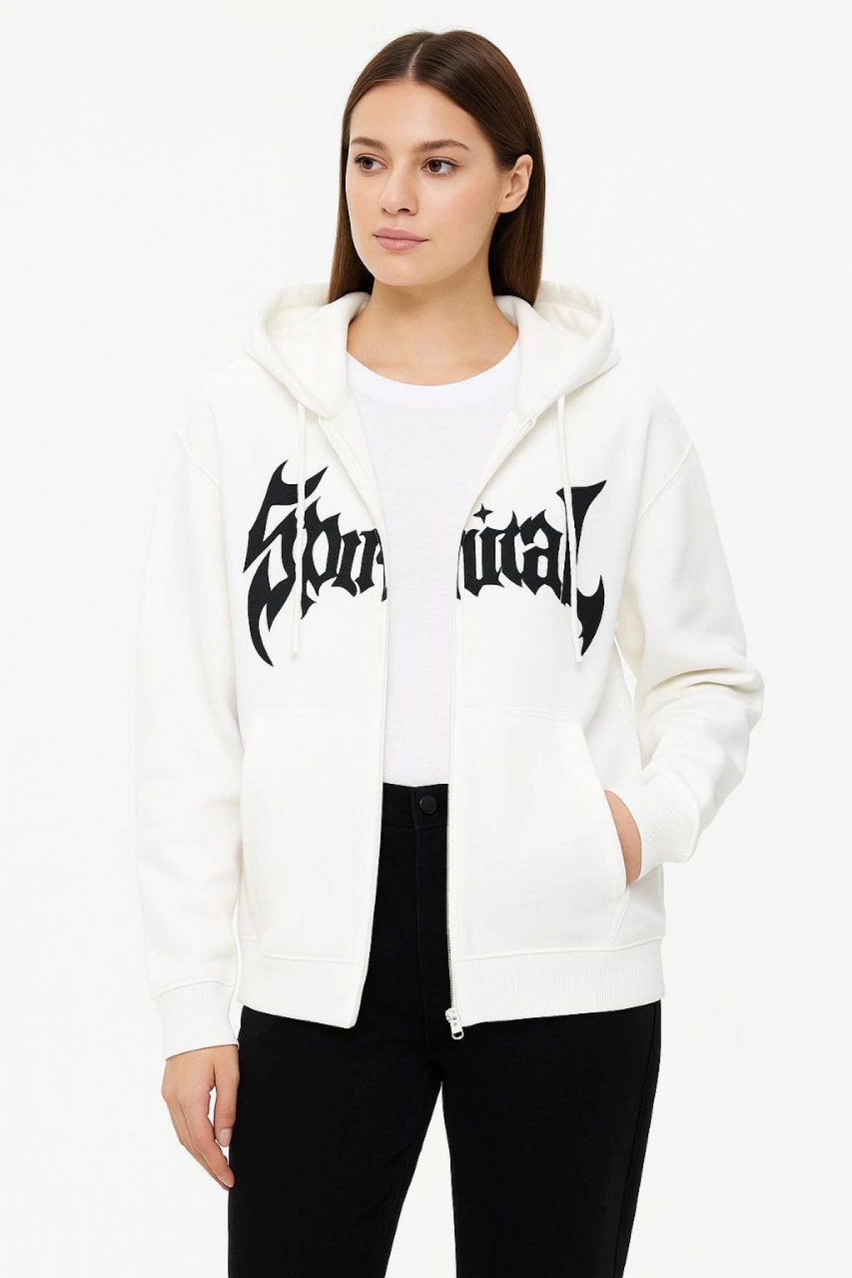 Velmora  - Oversize Kapüşonlu Sweatshirt- Beyaz