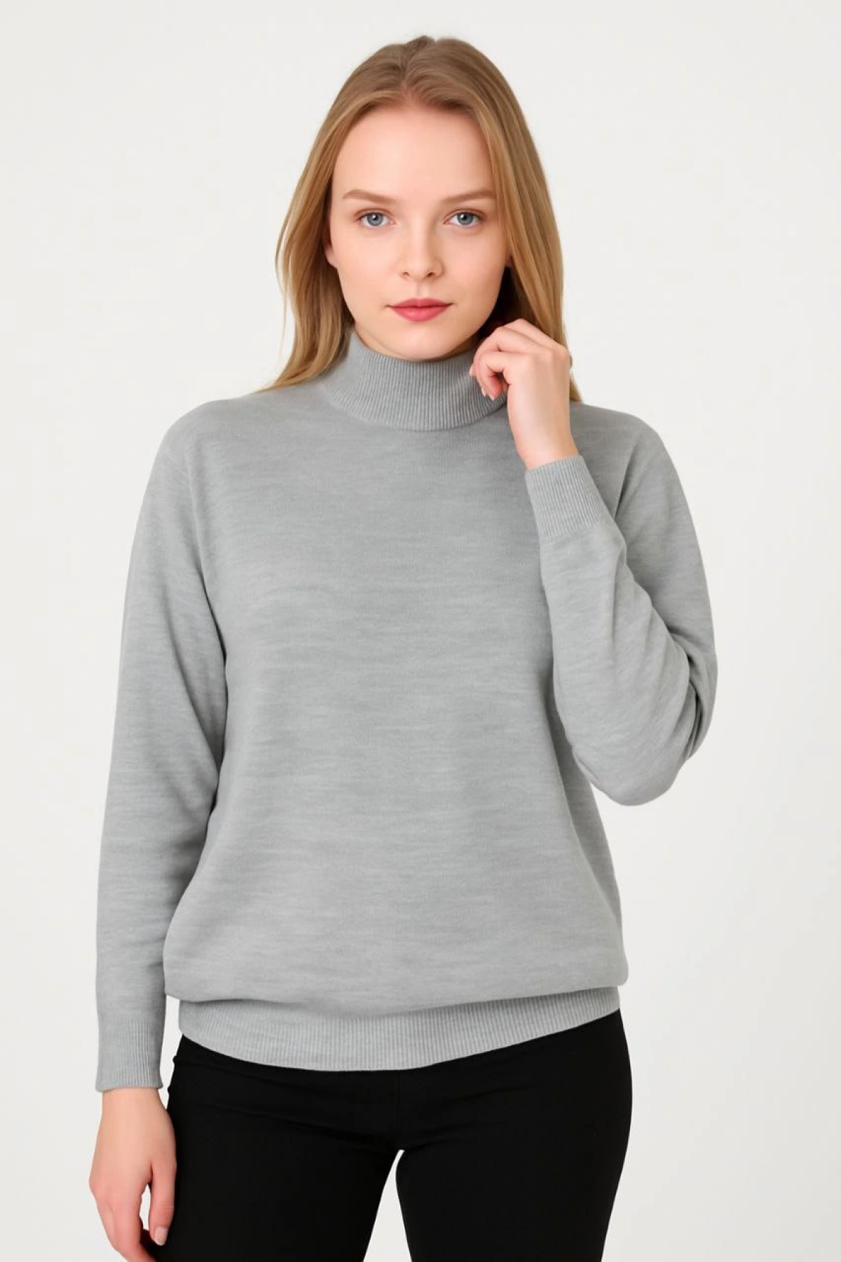 Velmora    Yarım Boğaz Triko Kazak  at Regular kalıp - Gri