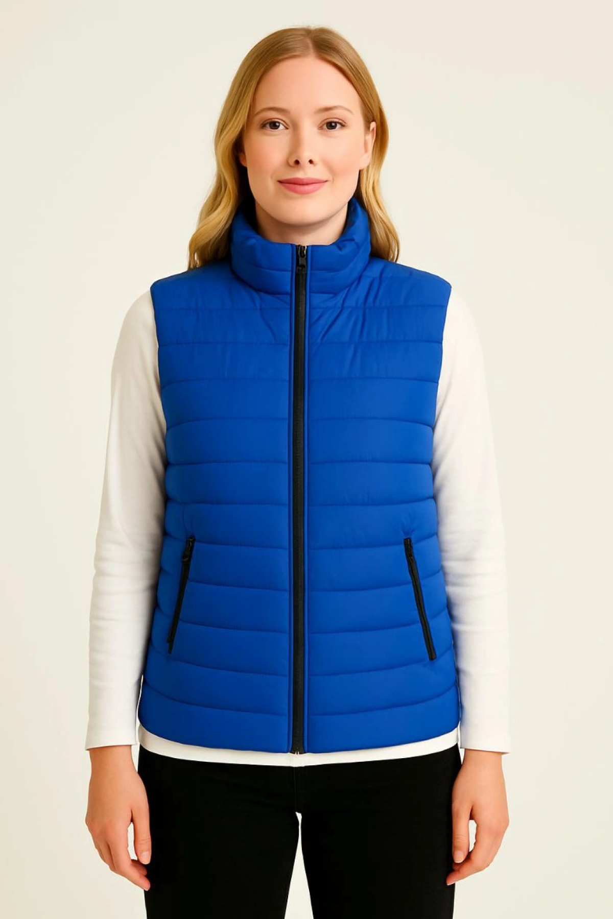 Velmora Şişme Fermuarlı Yelek Su itici Kapitone Astarlı Kumaş Cepli Hafif Kışlık Spor Rahat Kalıp - Saks Mavisi