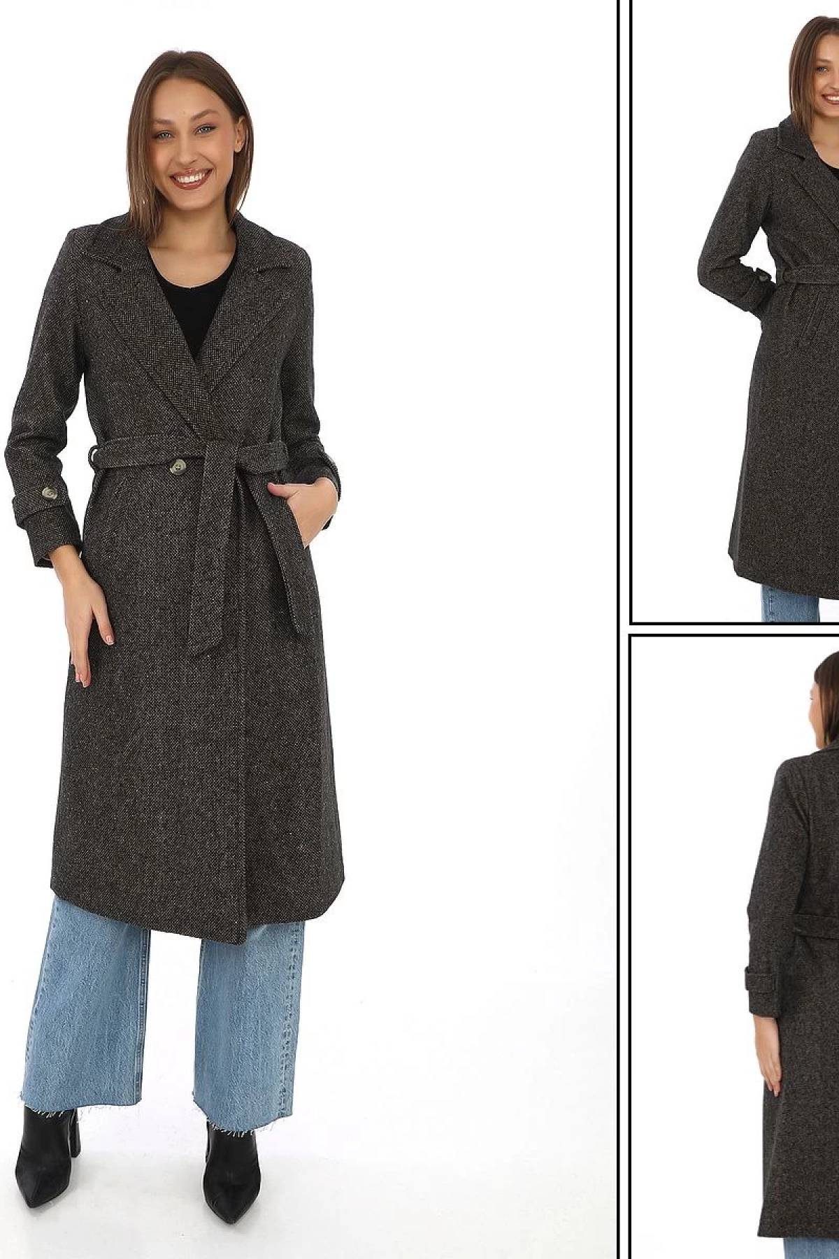 Velmora Balık Sırtı Kaşe Kaban – Uzun Boy Kruvaze Yaka Kuşaklı Astarlı Kışlık Tesettür Kaban, Yünlü Dokuma Kaşmir Kumaş, Cepli Rahat Oversize Kalıp Şık Modern Kaban Mont Modeli (Günlük ve Özel Gün Kombinlerine Uygun) - Kahverengi