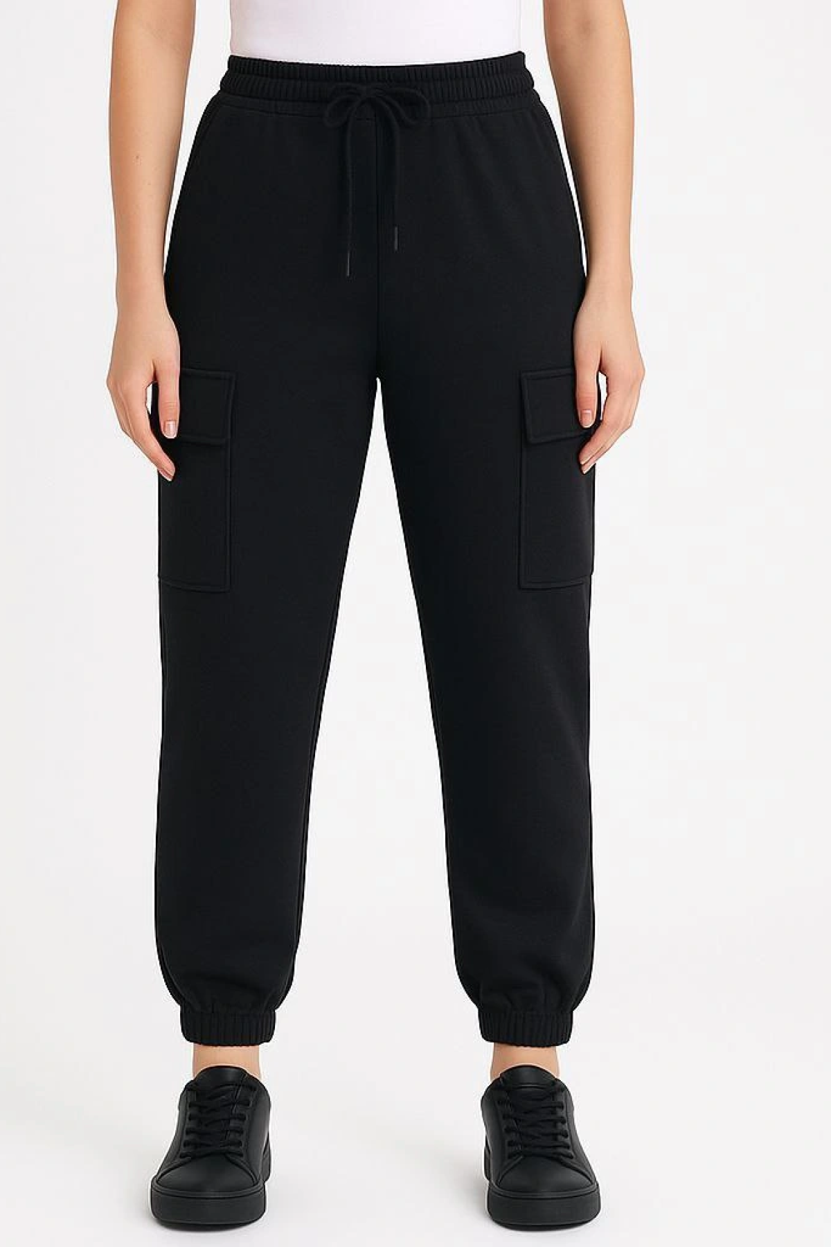 Velmora Siyah Jogger Eşofman Altı Rahat Kalıp, Kargo Cepli, Lastikli Paça, Günlük Spor Pantolon - Siyah