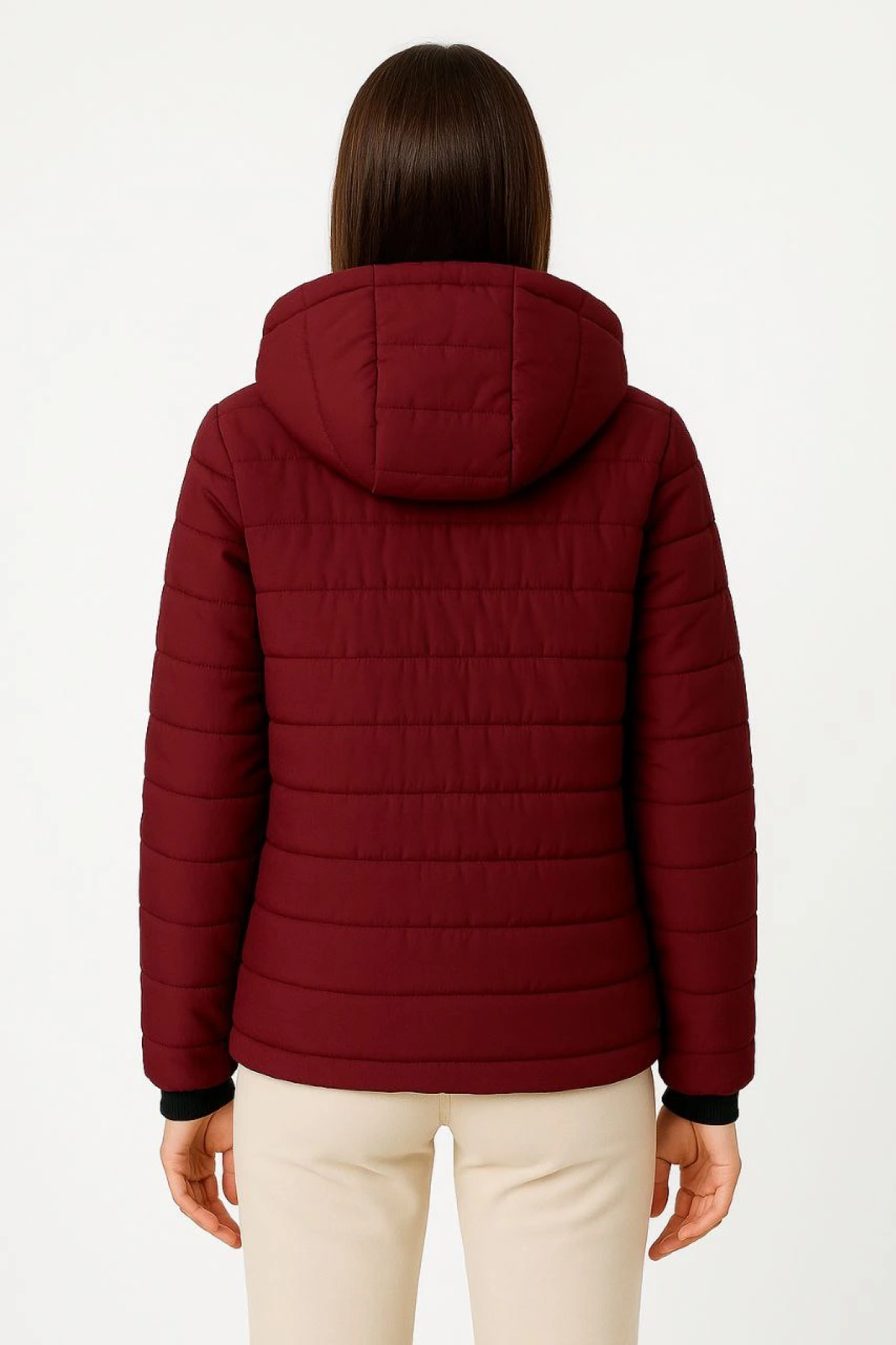 Velmora Şişme Kapüşonlu Fermuarlı Mont Su itici Kapitone Astarlı Kumaş Cepli Kışlık Rahat Kalıp - Bordo