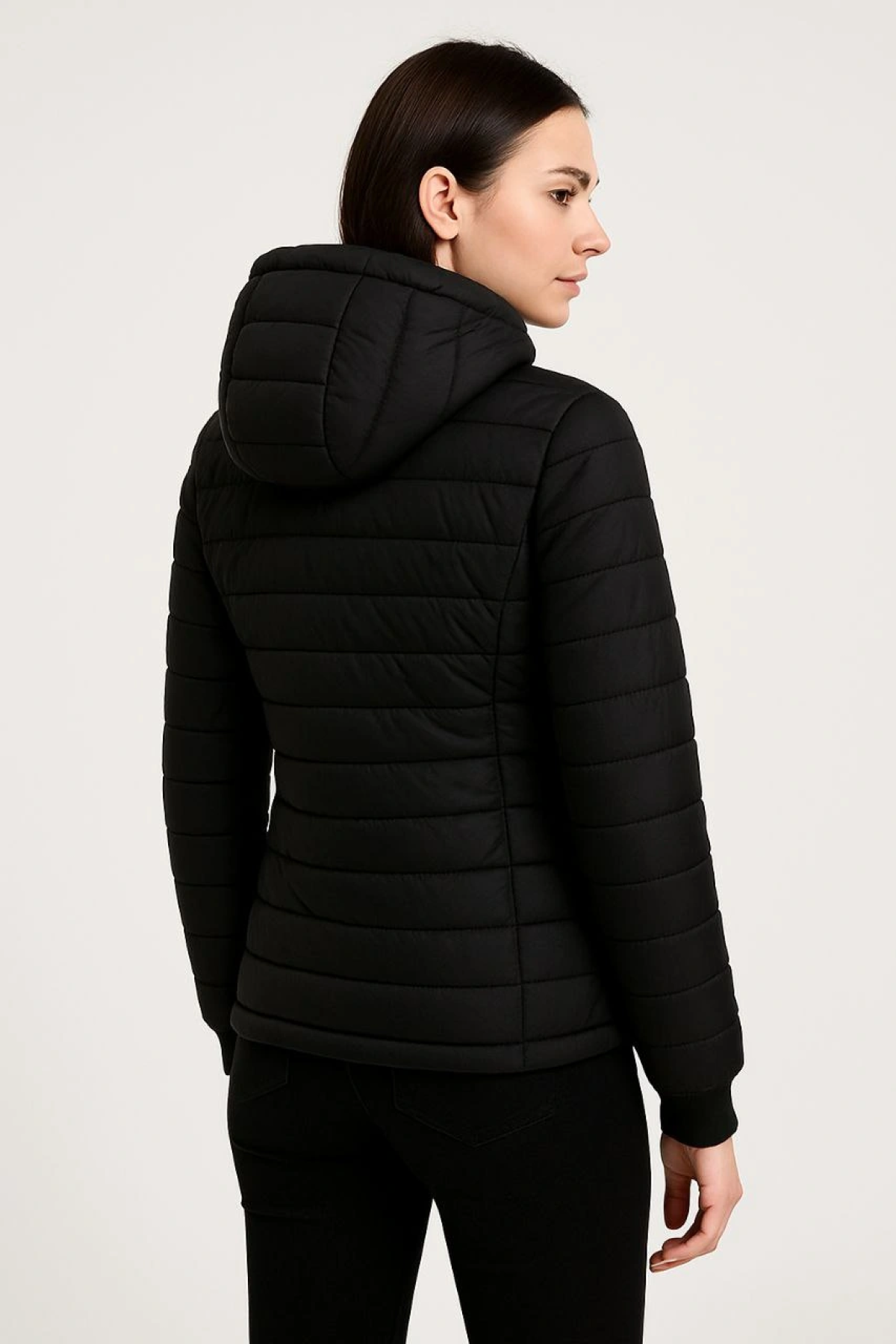 Vuntex Siyah Şişme Kapüşonlu Fermuarlı Mont