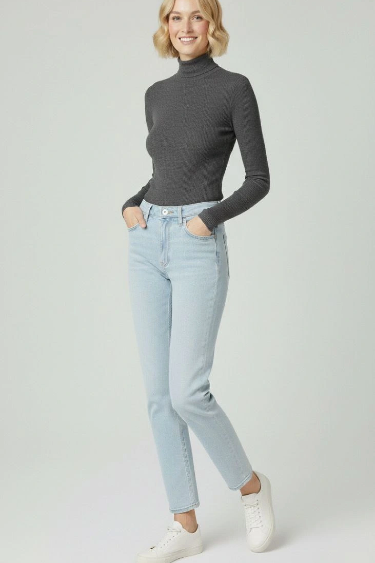 Velmora Premium Tam Boğazlı Fitilli Likrali Kaşkorse Badi İnce Uzun Kollu Kazak - Antrasit