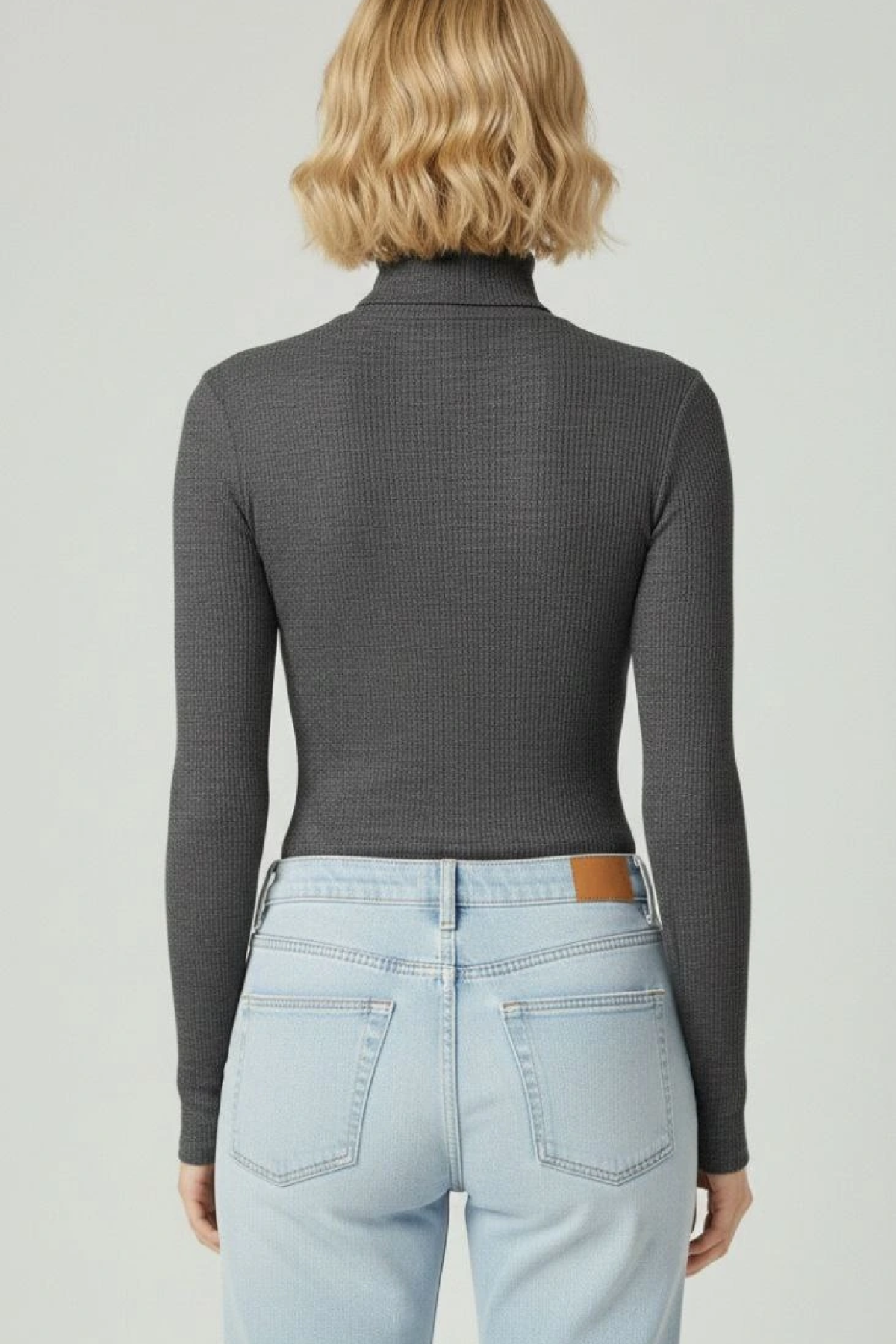 Velmora Premium Tam Boğazlı Fitilli Likrali Kaşkorse Badi İnce Uzun Kollu Kazak - Antrasit