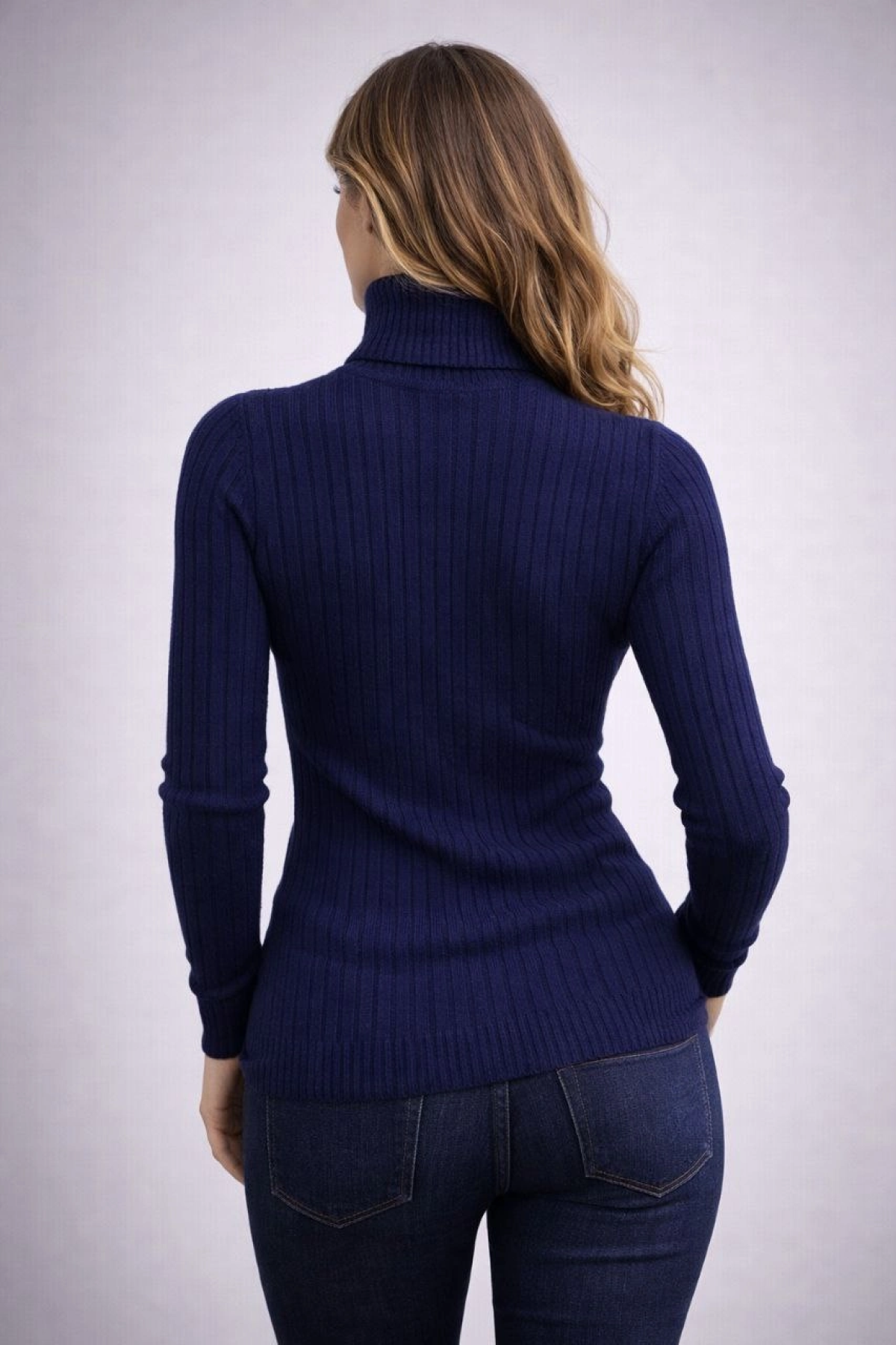 Velmora Premium Balıkcı Yaka Bağazlı Triko Kazak Pamuklu Kalın Fitilli Dokuma - Lacivert