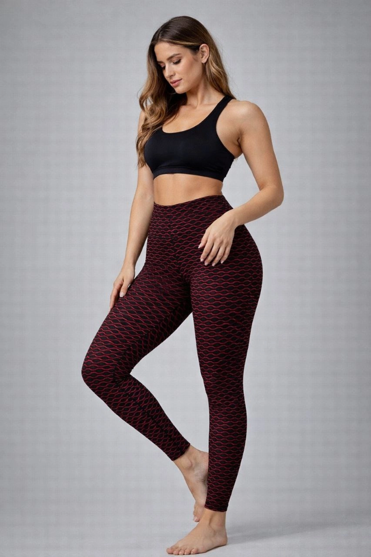 Kadın Yüksek Bel Toparlayıcı Likralı Büzgülü Tayt - Kırmızı