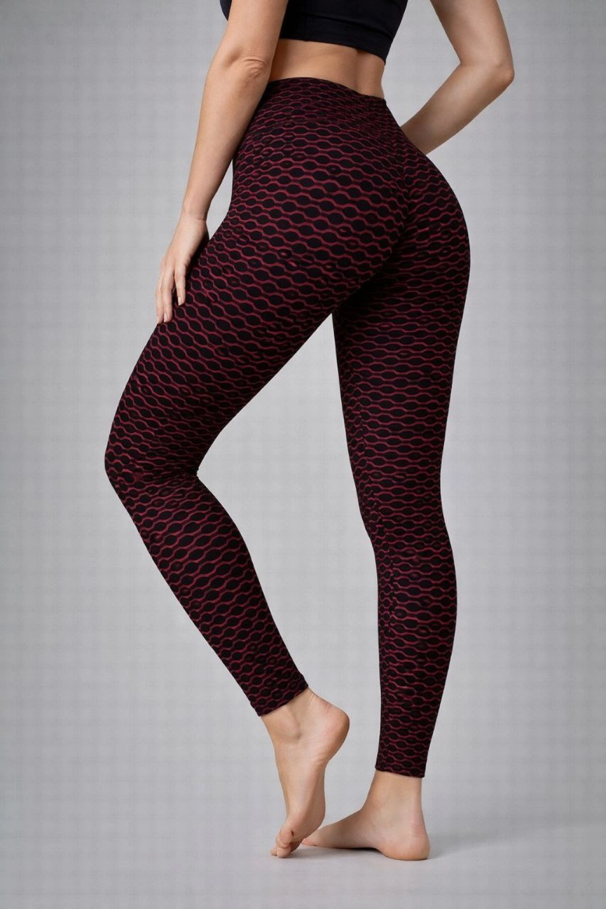 Kadın Yüksek Bel Toparlayıcı Likralı Büzgülü Tayt - Kırmızı