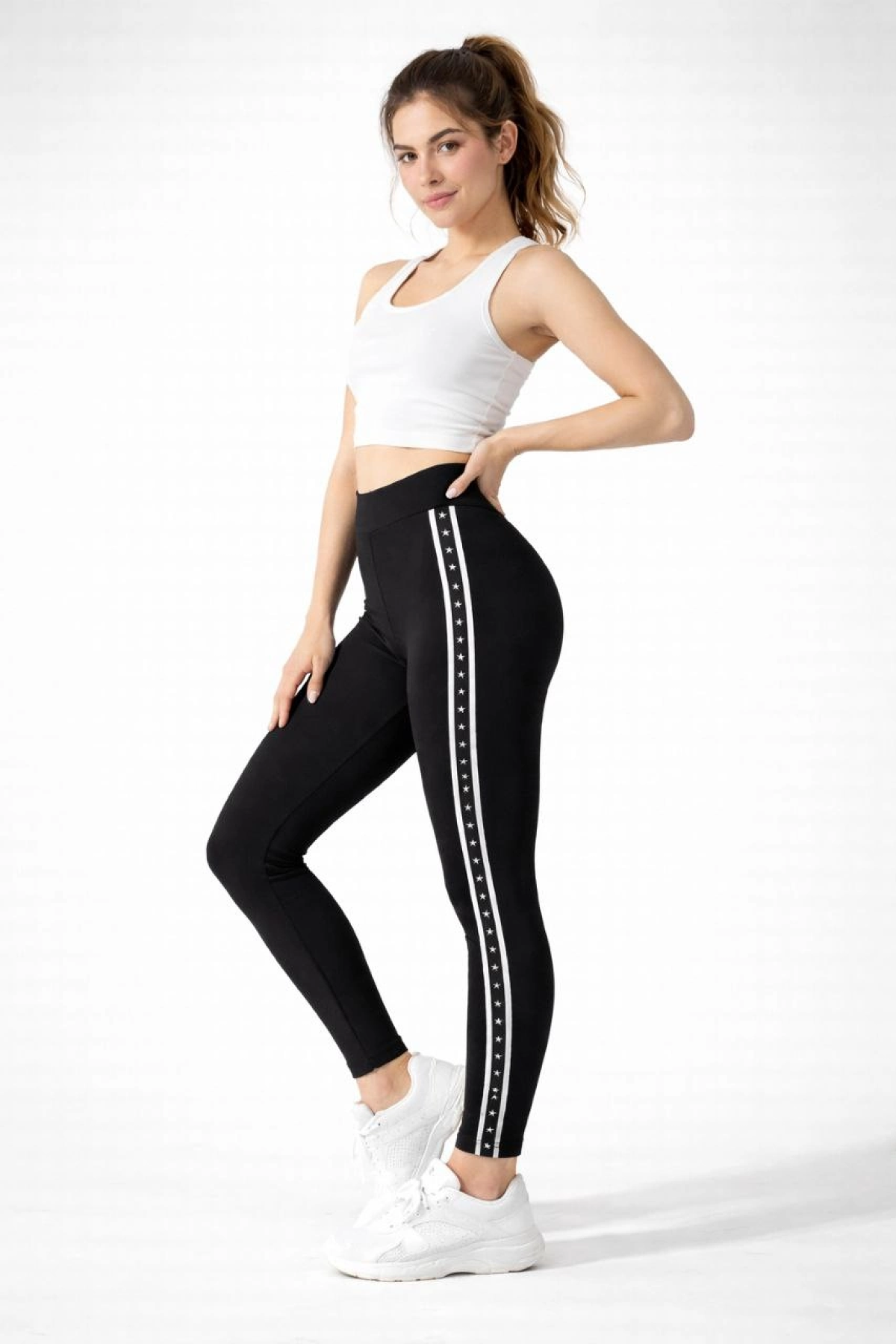 Astera Kadın Siyah Likralı Yan Yıldız Şeritli Tayt