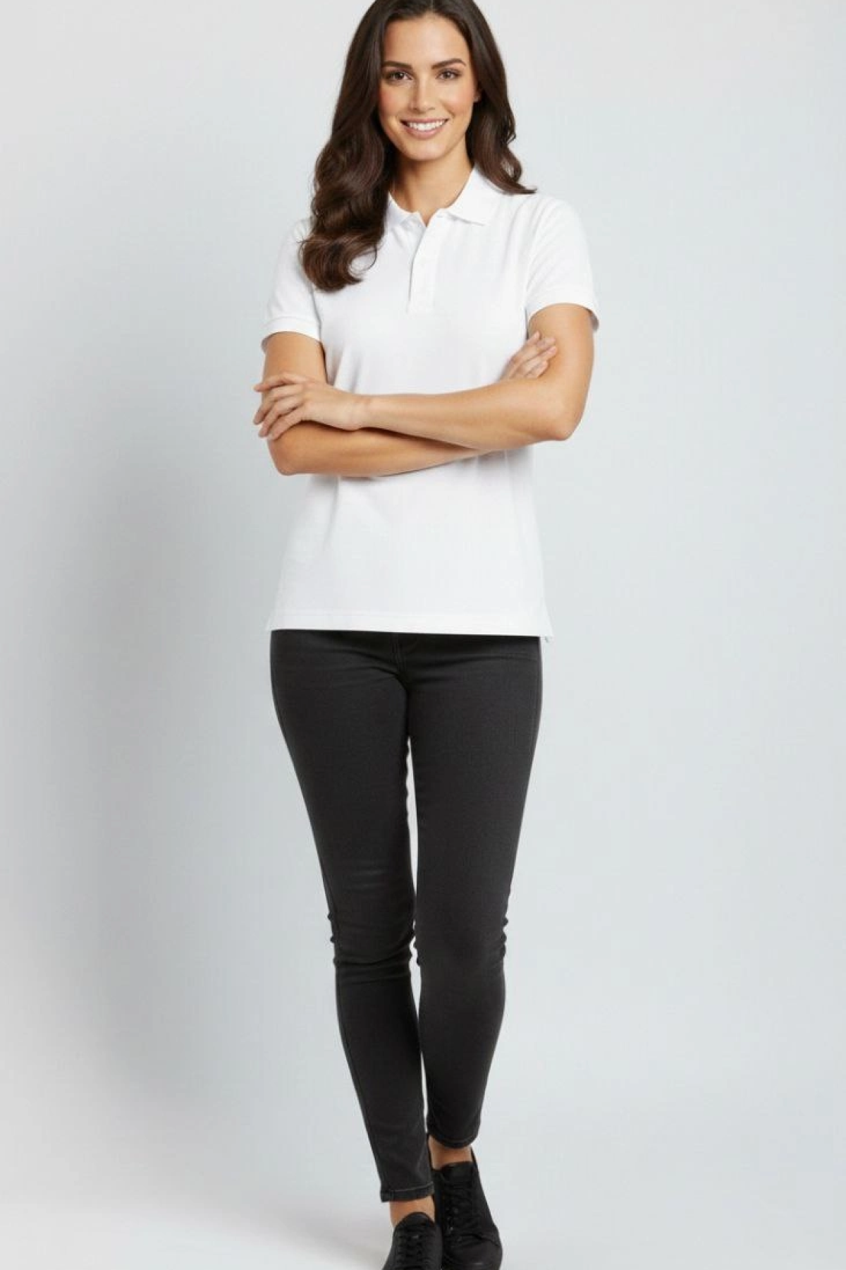 Kadın Pike Kumaş Düğmeli Yaka Regular Rahat Günlük Kısa kol Tişört T-shirt - Beyaz