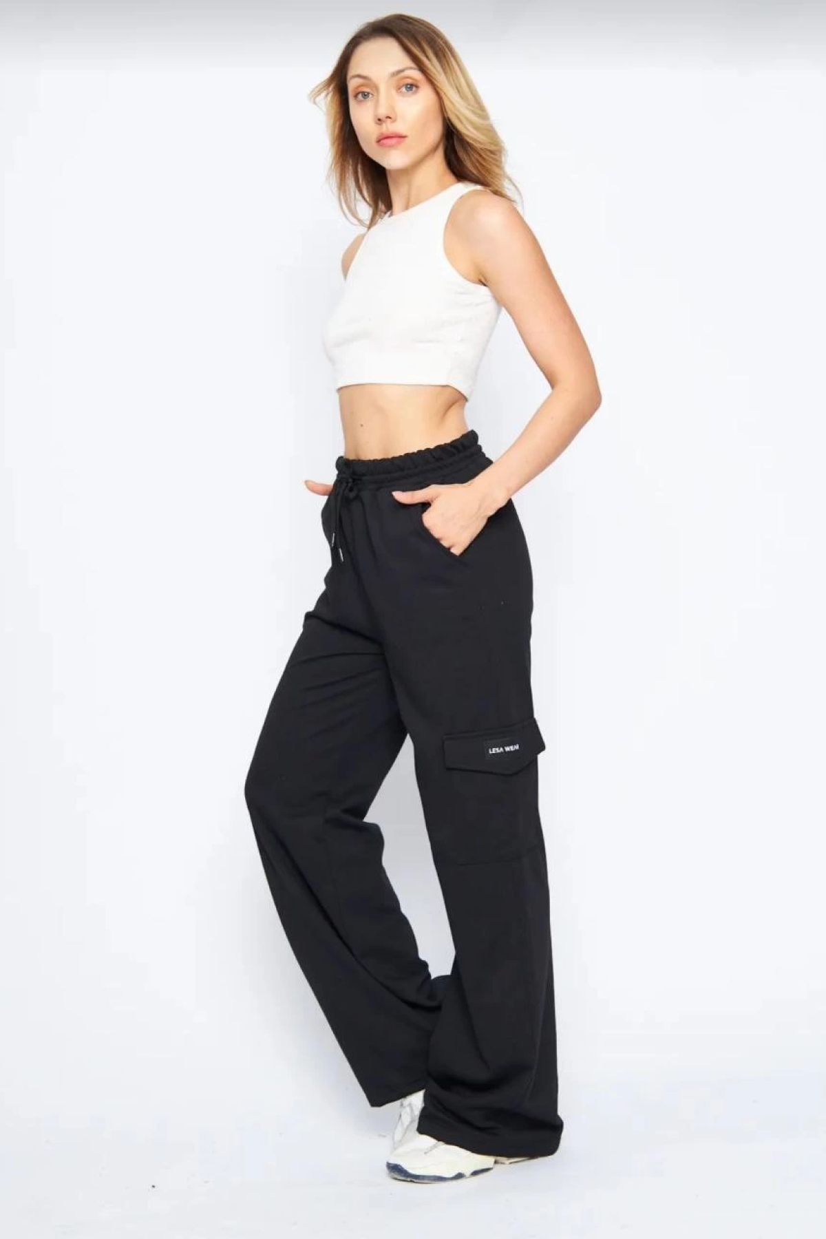 Zunex Kargo Cepli Palazzo Kadın Eşofman Altı - Siyah