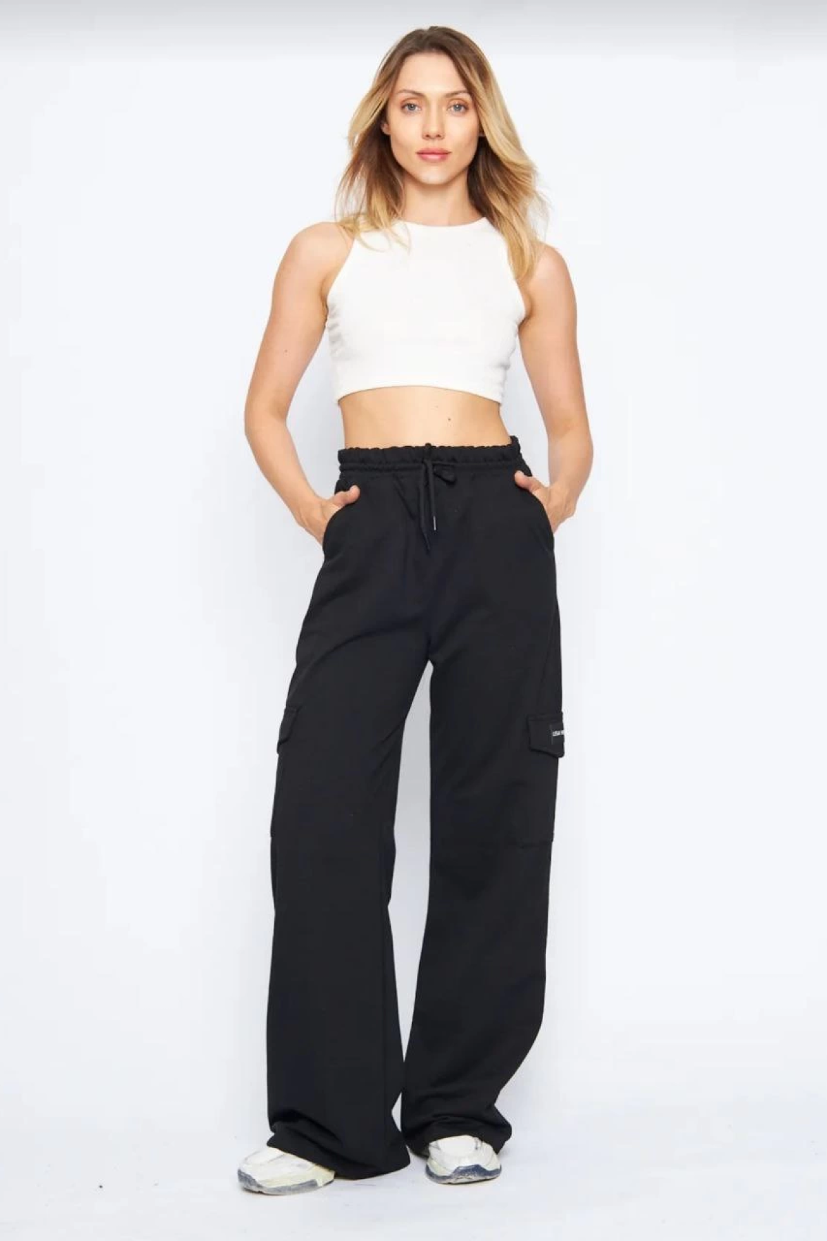 Zunex Kargo Cepli Palazzo Kadın Eşofman Altı - Siyah