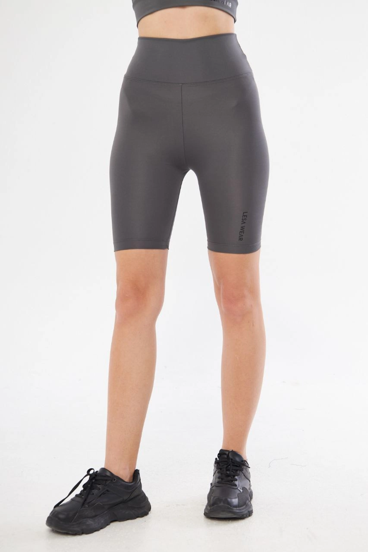 Yüksek Bel Biker Sporcu Şort - Füme