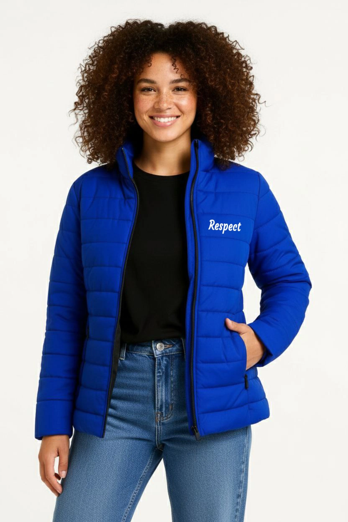 Kadın Mikro Su İtici Kapitone Baskılı Astarlı Fermuarlı Bomber Mont - Saks Mavisi