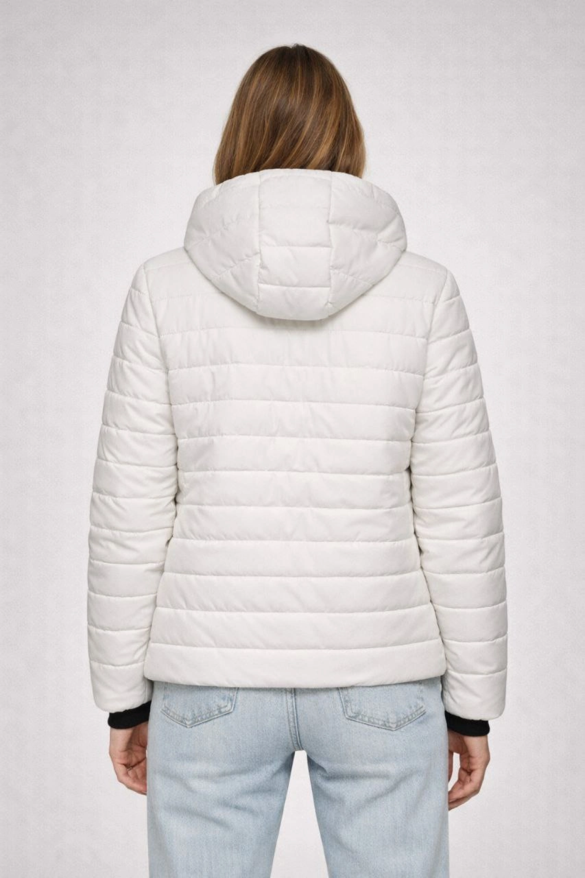 Kadın Şişme Kapüşonlu Fermuarlı Mont Su itici Kapitone Astarlı Kumaş Cepli Kışlık Rahat Kalıp - Krem