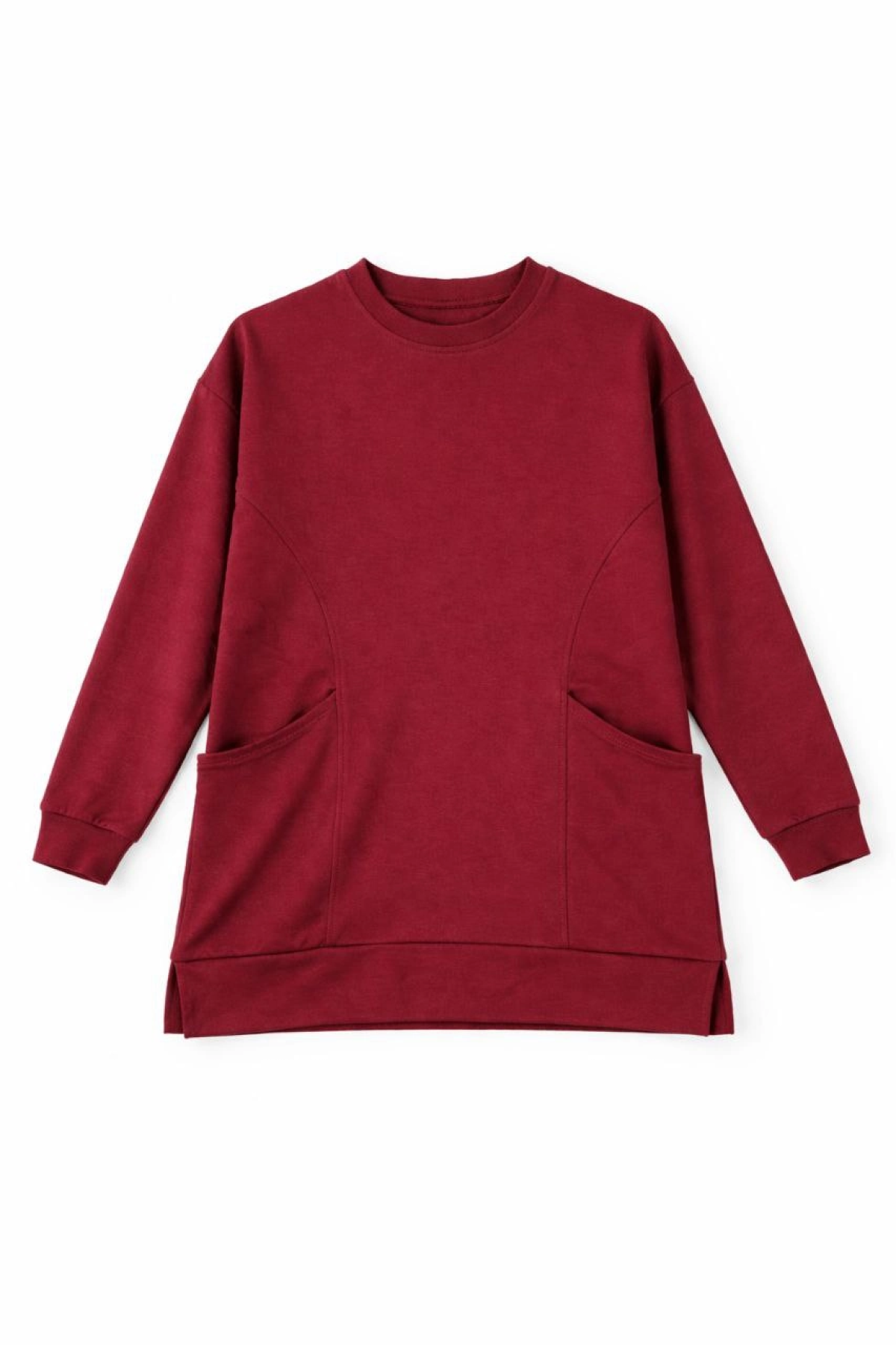 Osy Modal yumuşak dokulu Kumaş Tesettür Cepli Tunik Pantolon Takım - Bordo