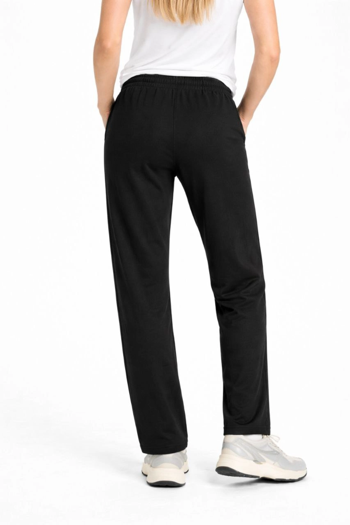 Kadın Düz Paça Beli Lastikli İpli Günlük Spor Eşofman Altı Rahat Fit - Siyah