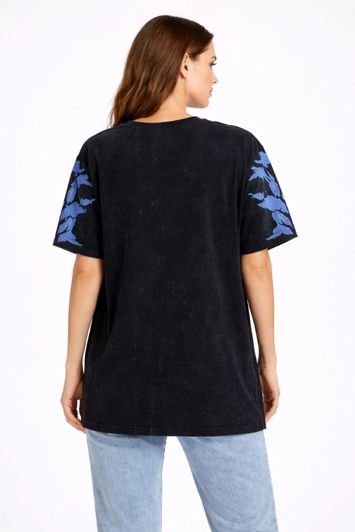 Kadın Asit Yıkamalı Oversize Tişört - Siyah