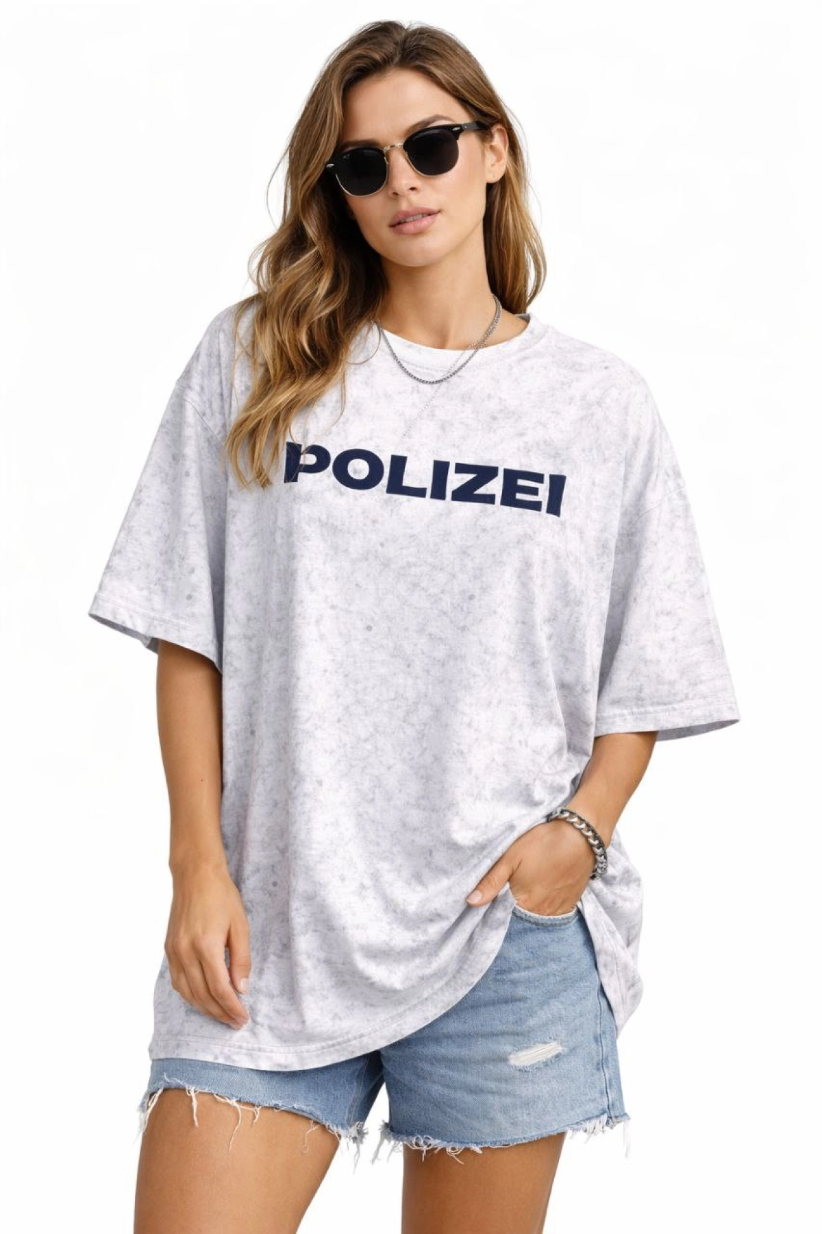 Kadın Asit Yıkamalı Oversize Tişört ön ve Arkası Baskılı %100 Pamuk Street Style T-Shirt - Beyaz