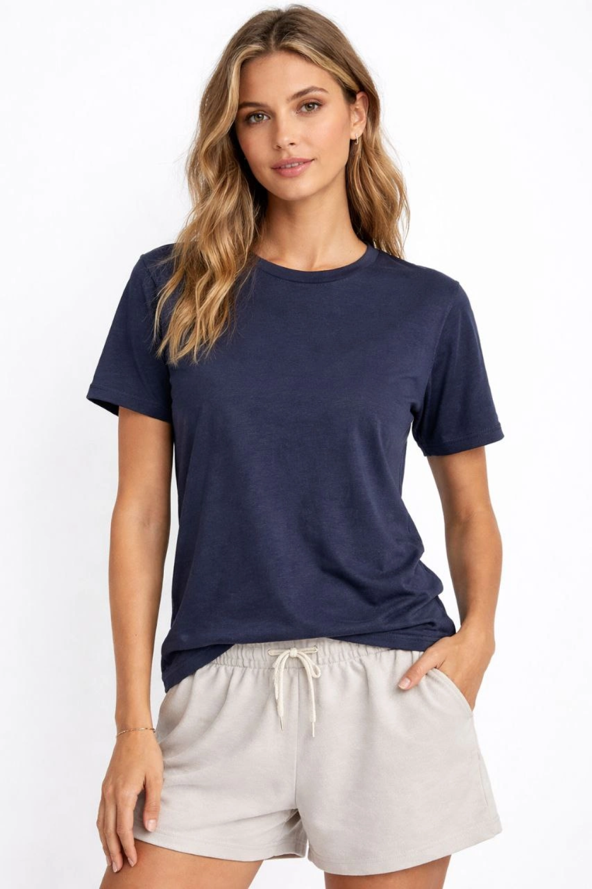 Osy Modal Kadın Bisiklet Yaka T-shirt - İndigo