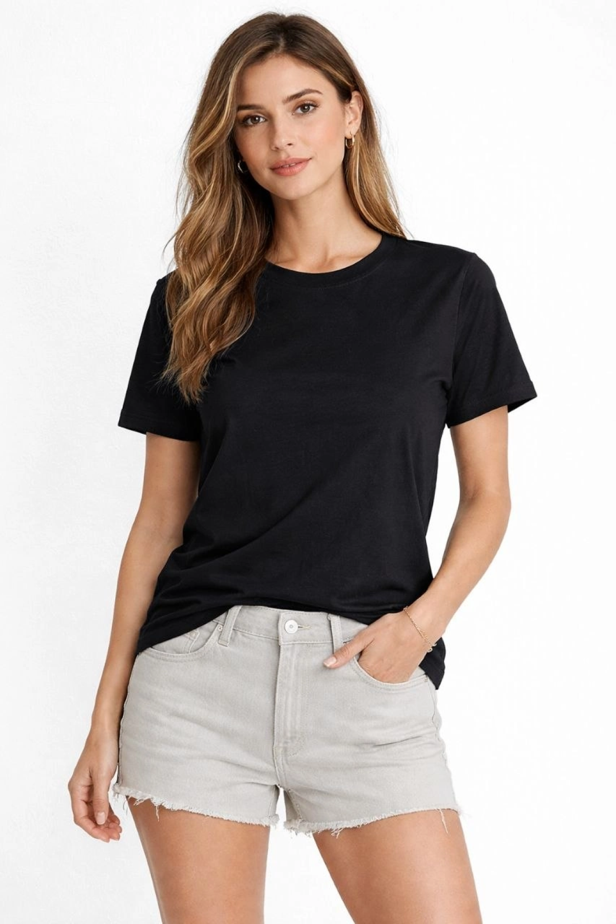 Osy Modal yumuşak dokulu Kumaş Kadın Bisiklet Yaka T-shirt - Siyah