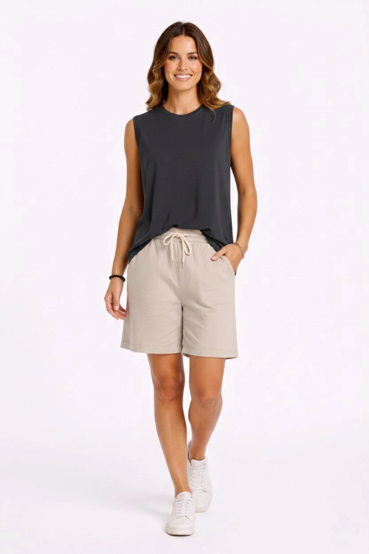 Oversize Kadın Atlet Salaş Kalıp Bisiklet Yaka Basic Yazlık Spor Bluz - Füme