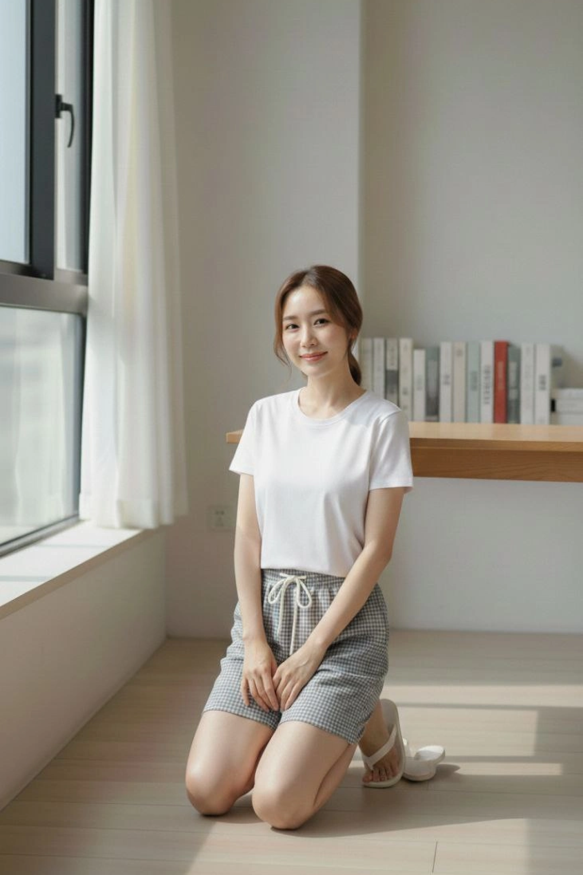 Kadın Pötikareli Şort – Beli Lastikli Bağcıklı, Cepli, Rahat Kesim Günlük Yazlık Şort - Füme