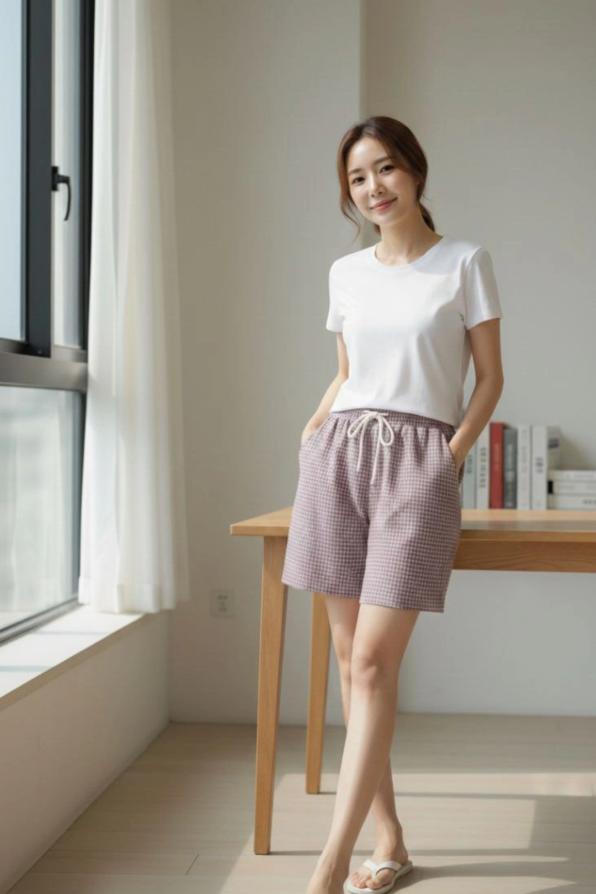 Kadın Pötikareli Şort – Beli Lastikli Bağcıklı, Cepli, Rahat Kesim Günlük Yazlık Şort - Gül Kurusu