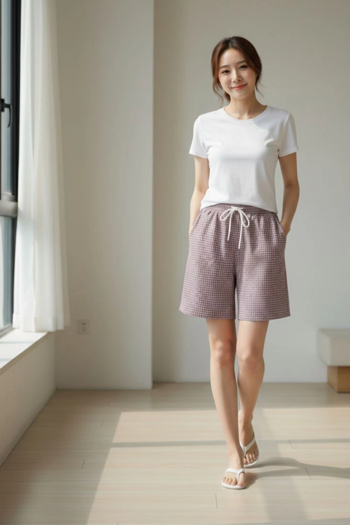 Kadın Pötikareli Şort – Beli Lastikli Bağcıklı, Cepli, Rahat Kesim Günlük Yazlık Şort - Gül Kurusu