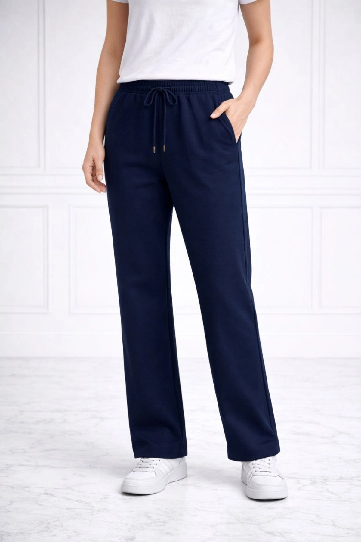 Kadın Düz Paça Beli Lastikli İpli Günlük Spor Eşofman Altı Rahat Fit - Lacivert