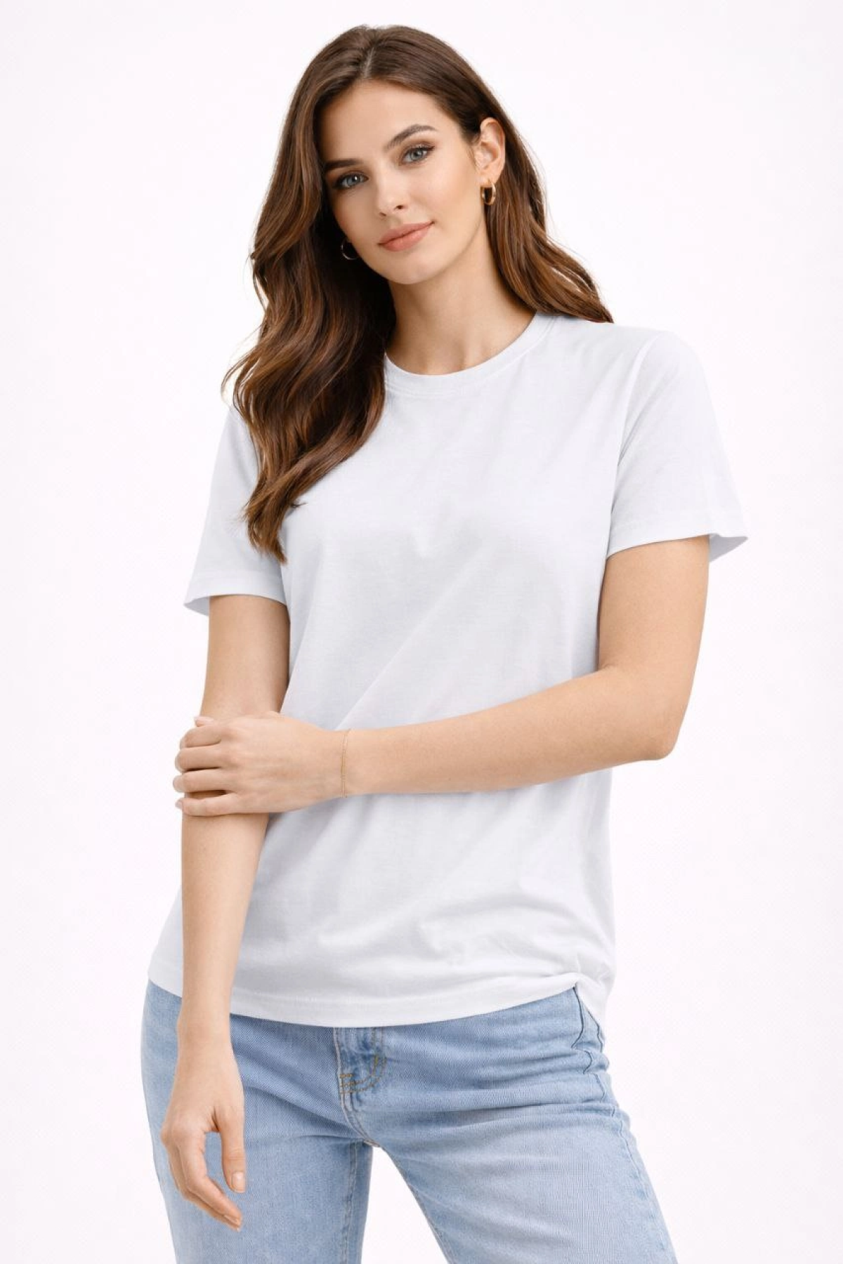 Kadın Bisiklet Yaka Tişört Regular Kalıp Basic Pamuklu Günlük Kullanım T-shirt - Beyaz