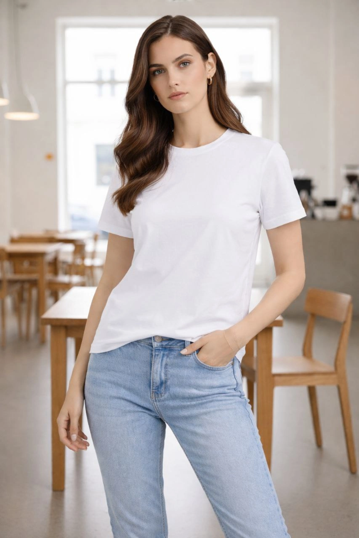 Kadın Bisiklet Yaka Tişört Regular Kalıp Basic Pamuklu Günlük Kullanım T-shirt - Beyaz