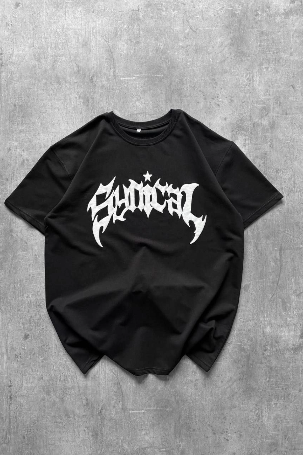 Kadın Bisiklet Yaka Ön Baskılı  Kısa Kollu Tişört Streetwear Günlük Basic Pamuklu T-shirt - Siyah