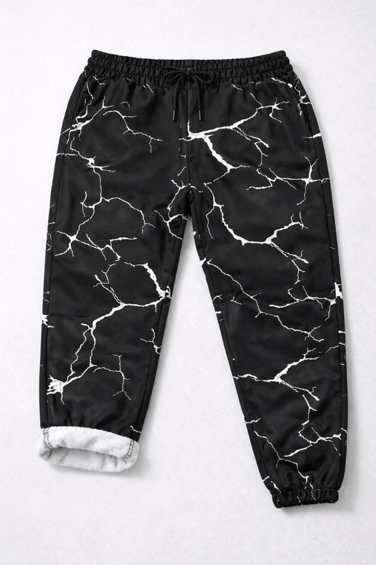 Kadın Dijital Baskılı Eşofman Altı Kışlık Üç İplik Şardonlu Kumaş Lastikli Paça, Cepli, Rahat Kalıp - Siyah