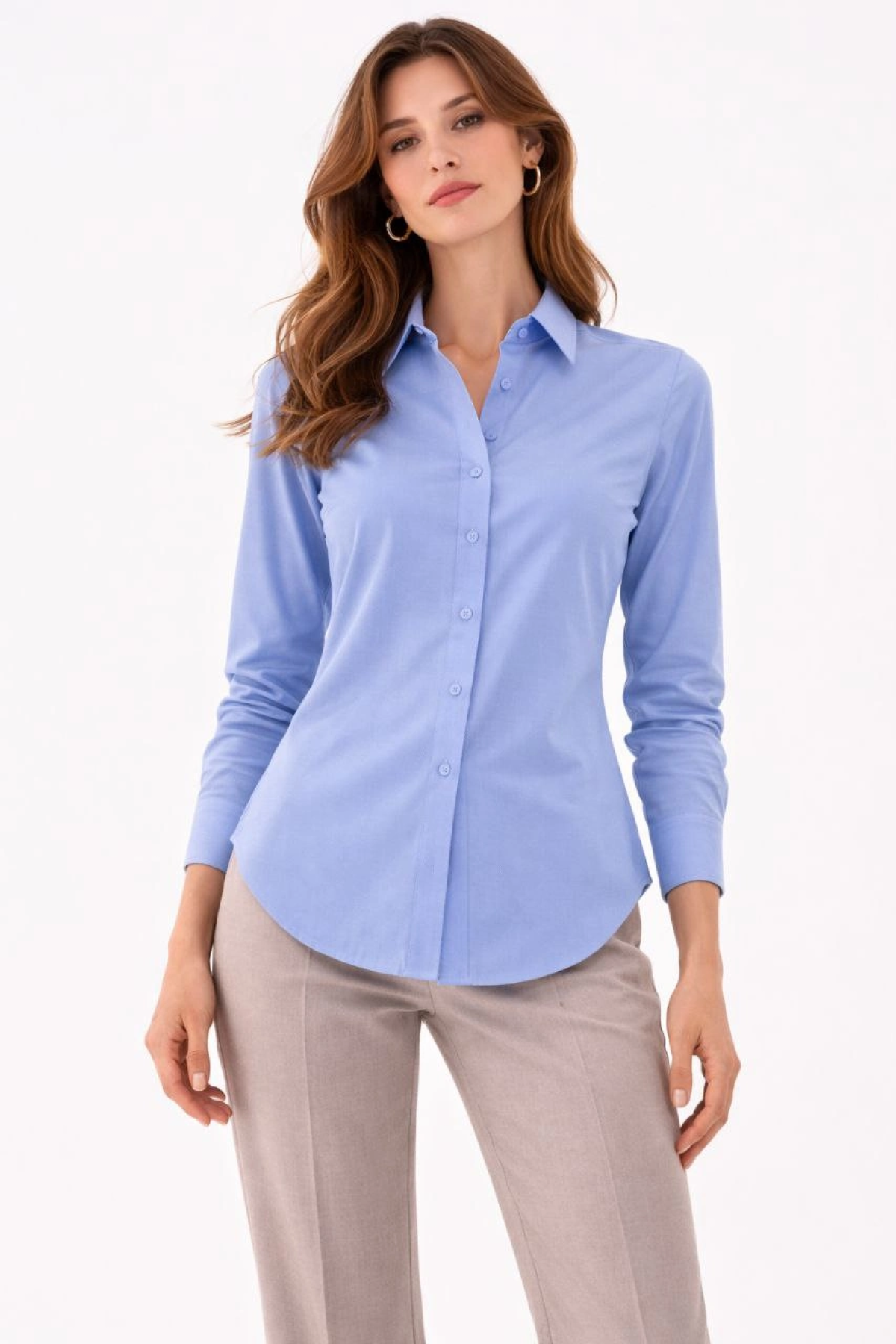 Kadın Uzun Kollu Gömlek Düğmeli Klasik Yaka Günlük ve Ofis Şıklığına uygun - Mavi