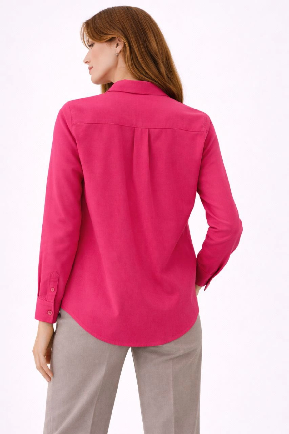 Kadın Uzun Kollu Gömlek Düğmeli Klasik Yaka Günlük ve Ofis Şıklığına uygun - Fuşya
